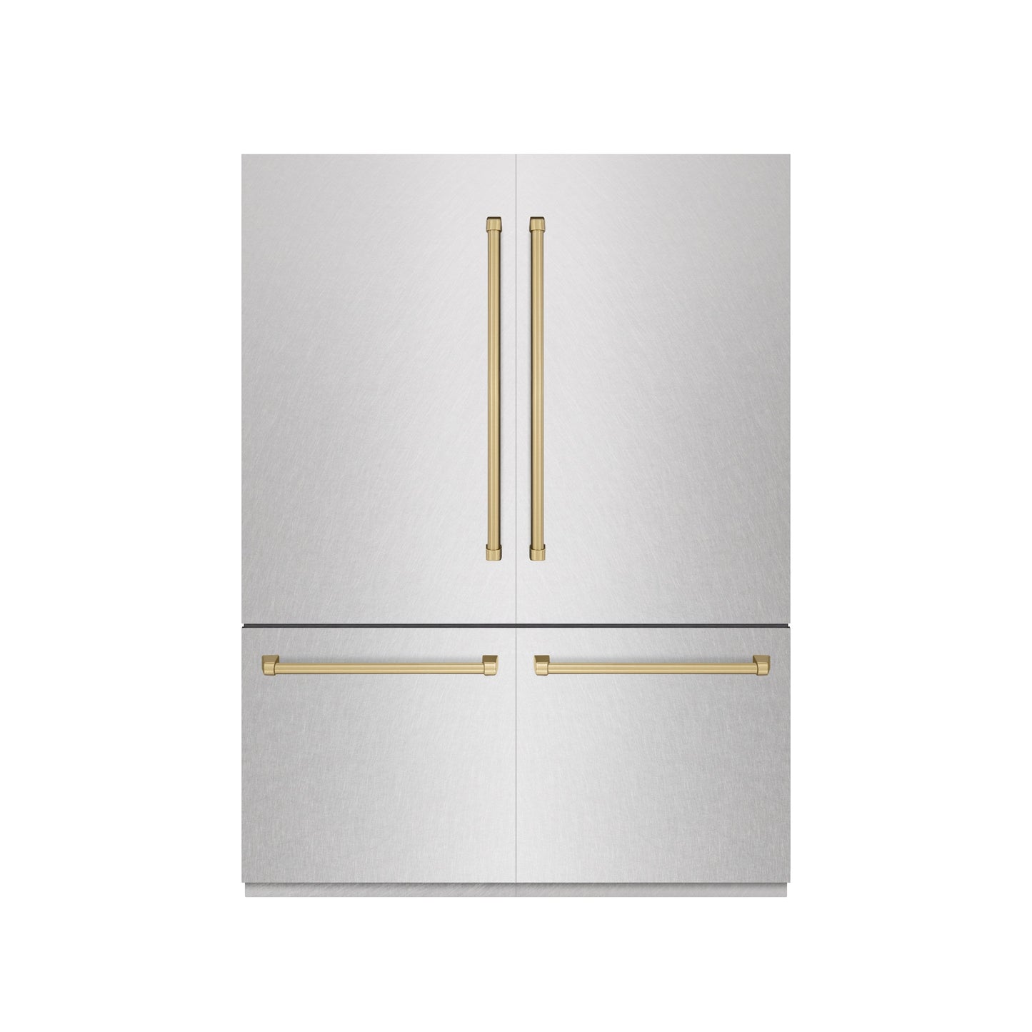 ZLINE Autograph Edition 60 in. 32.2 cu. ft. French Door Built-In Bottom Freezer Refrigerator with Water Dispenser and Ice Maker in Satin Stainless Steel with Graphite Gray Interior and Champagne Bronze Accents (GRBIVZ-SN-60-CB)