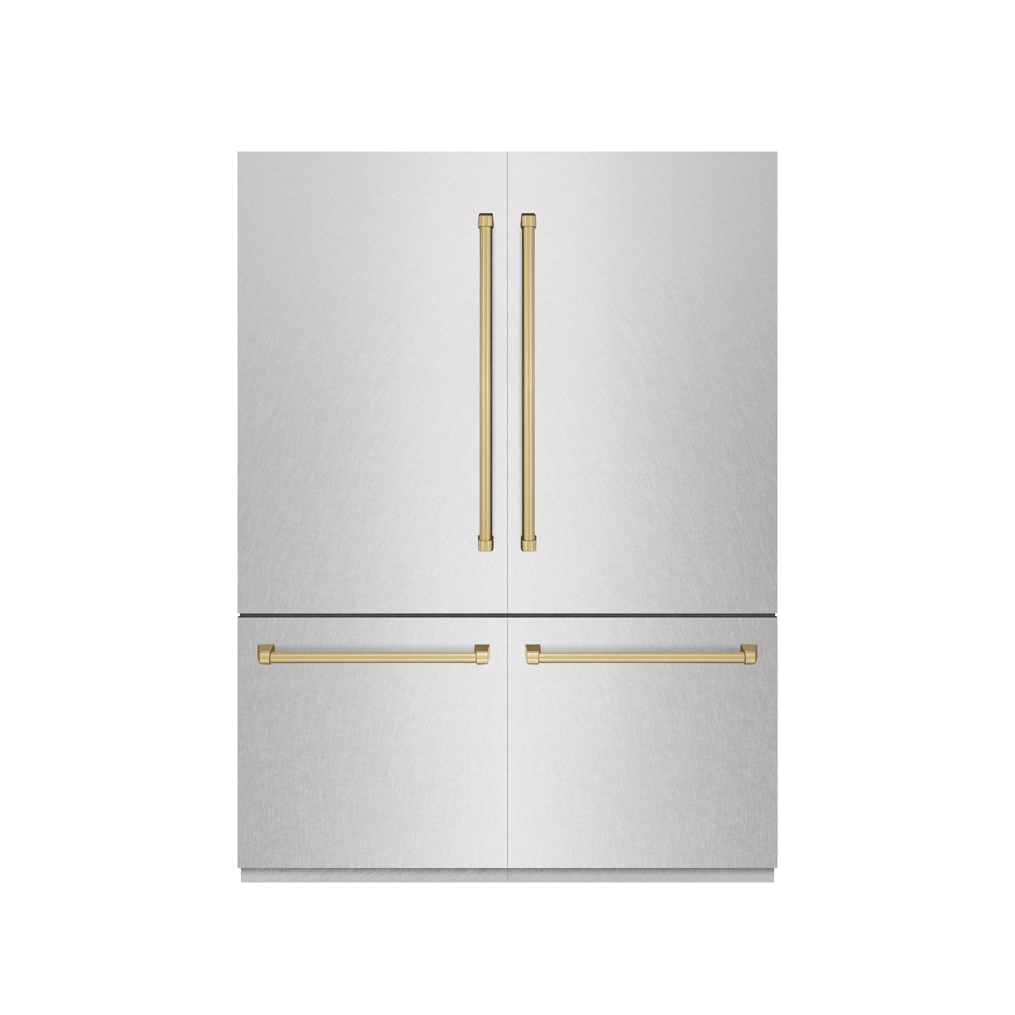 ZLINE Autograph Edition 60 in. 32.2 cu. ft. French Door Built-In Bottom Freezer Refrigerator with Water Dispenser and Ice Maker in Satin Stainless Steel with Graphite Gray Interior and Champagne Bronze Accents (GRBIVZ-SN-60-CB)