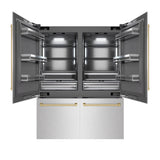 ZLINE Autograph Edition 60 in. 32.2 cu. ft. French Door Built-In Bottom Freezer Refrigerator with Water Dispenser and Ice Maker in Satin Stainless Steel with Graphite Gray Interior and Champagne Bronze Accents (GRBIVZ-SN-60-CB)
