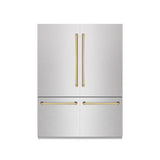 ZLINE Autograph Edition 60 in. 32.2 cu. ft. French Door Built-In Bottom Freezer Refrigerator with Water Dispenser and Ice Maker in Satin Stainless Steel with Graphite Gray Interior and Polished Gold Accents (GRBIVZ-SN-60-G)