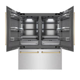 ZLINE Autograph Edition 60 in. 32.2 cu. ft. French Door Built-In Bottom Freezer Refrigerator with Water Dispenser and Ice Maker in Satin Stainless Steel with Graphite Gray Interior and Polished Gold Accents (GRBIVZ-SN-60-G)
