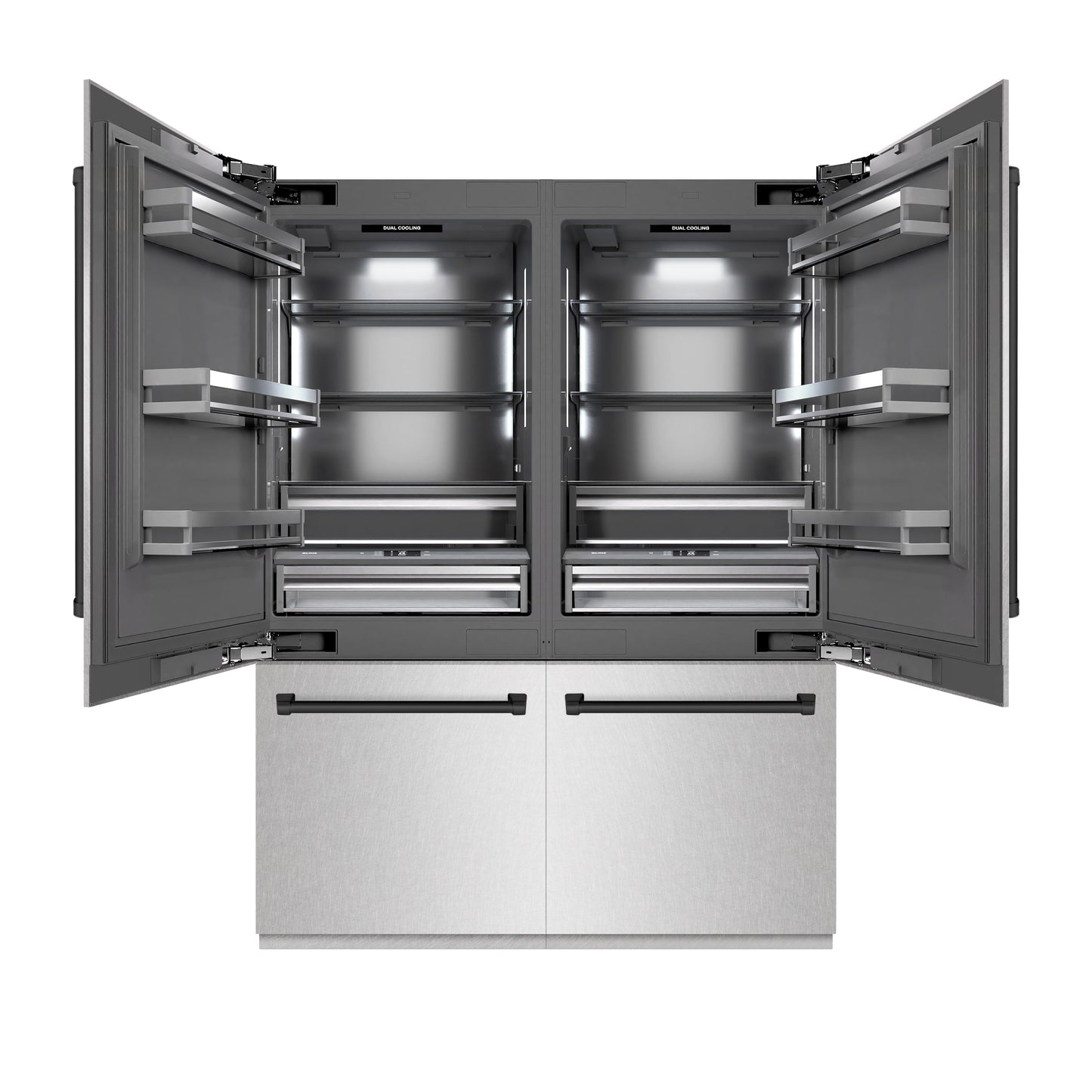 ZLINE Autograph Edition 60 in. 32.2 cu. ft. French Door Built-In Bottom Freezer Refrigerator with Water Dispenser and Ice Maker in Satin Stainless Steel with Graphite Gray Interior and Matte Black Accents (GRBIVZ-SN-60-MB)