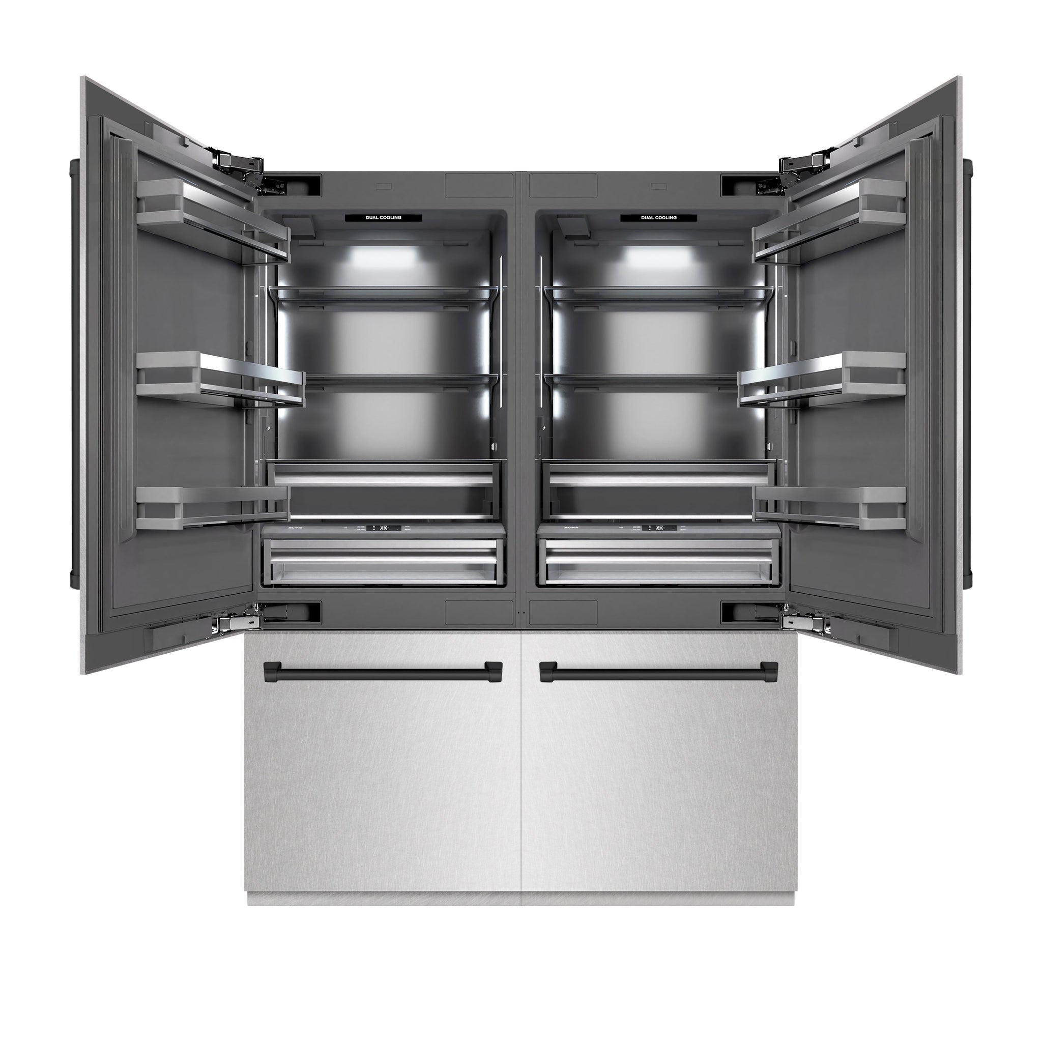 ZLINE Autograph Edition 60 in. 32.2 cu. ft. French Door Built-In Bottom Freezer Refrigerator with Water Dispenser and Ice Maker in Satin Stainless Steel with Graphite Gray Interior and Matte Black Accents (GRBIVZ-SN-60-MB)