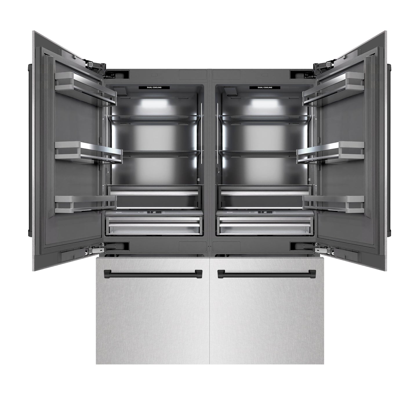 ZLINE Autograph Edition 60 in. 32.2 cu. ft. French Door Built-In Bottom Freezer Refrigerator with Water Dispenser and Ice Maker in Satin Stainless Steel with Graphite Gray Interior and Matte Black Accents (GRBIVZ-SN-60-MB)