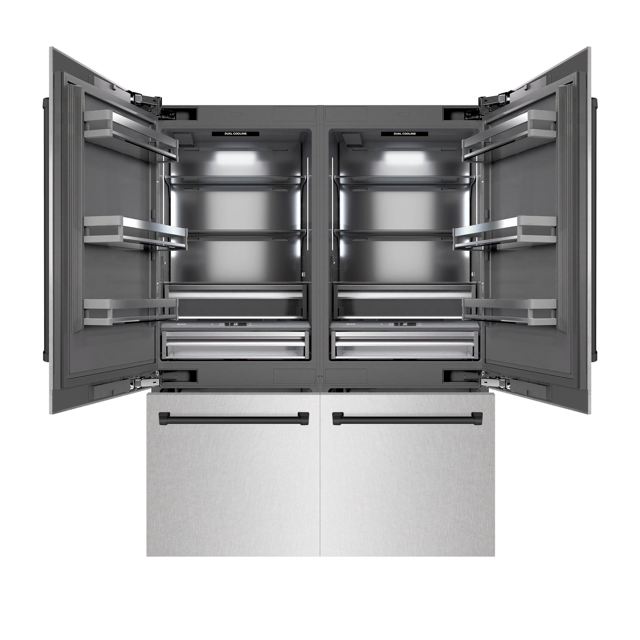 ZLINE Autograph Edition 60 in. 32.2 cu. ft. French Door Built-In Bottom Freezer Refrigerator with Water Dispenser and Ice Maker in Satin Stainless Steel with Graphite Gray Interior and Matte Black Accents (GRBIVZ-SN-60-MB)