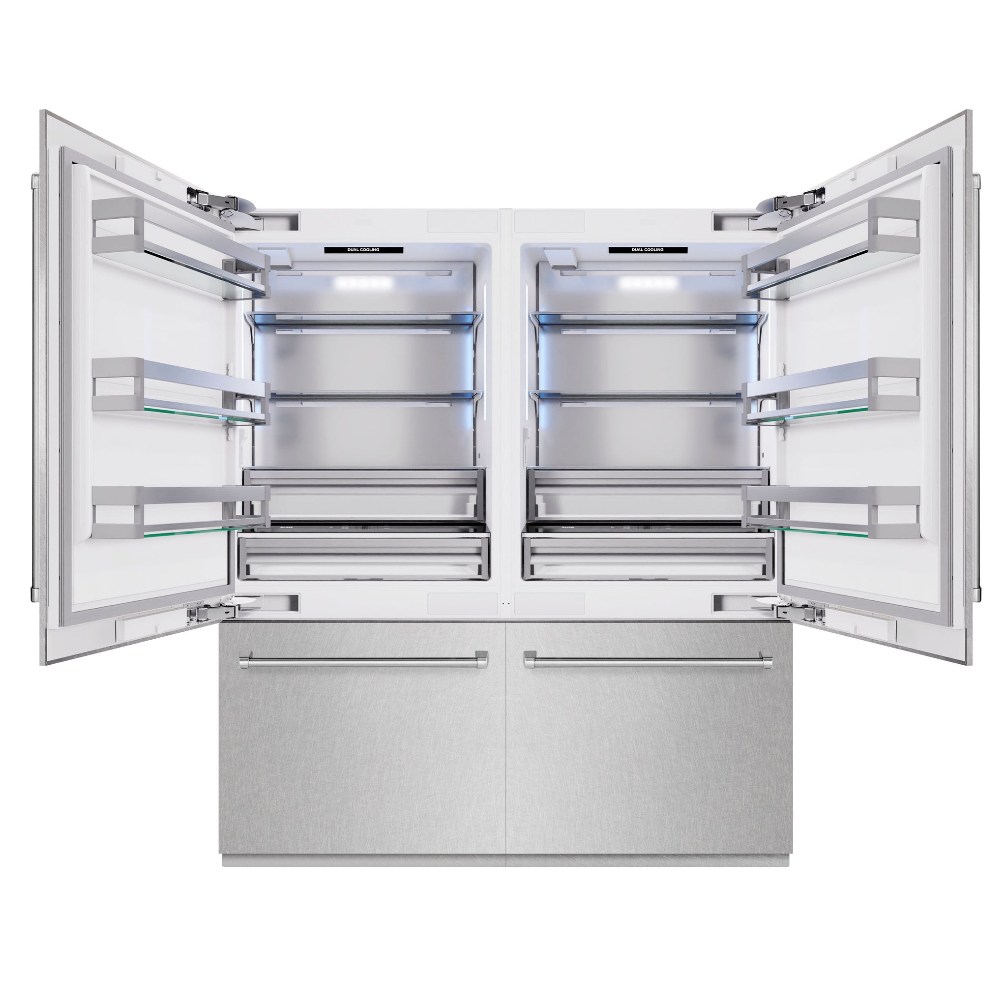 ZLINE 72 in. 39.6 cu. ft. French Door Built-In Bottom Freezer Refrigerator with Water Dispensers and Ice Makers in Satin Stainless Steel (RBIT-SN-72)