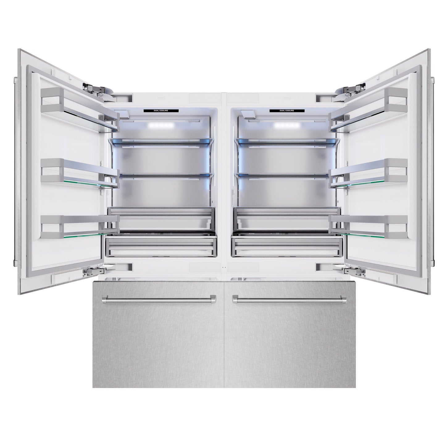 ZLINE 72 in. 39.6 cu. ft. French Door Built-In Bottom Freezer Refrigerator with Water Dispensers and Ice Makers in Satin Stainless Steel (RBIT-SN-72)
