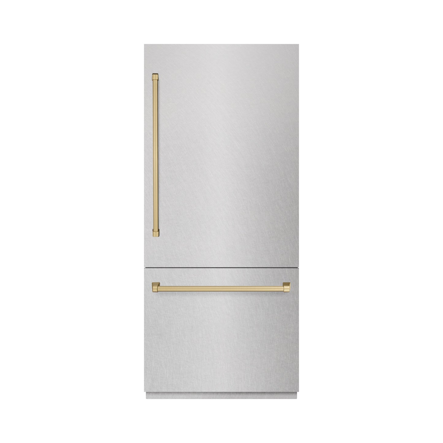 ZLINE Autograph Edition 36 in. 19.8 cu. ft. Built-In Bottom Freezer Refrigerator with Water Dispenser and Ice Maker in Satin Stainless Steel and Champagne Bronze Accents (RBITZ-SN-36-CB)