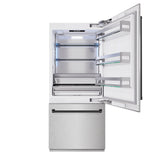 ZLINE Autograph Edition 36 in. 19.8 cu. ft. Built-In Bottom Freezer Refrigerator with Water Dispenser and Ice Maker in Satin Stainless Steel and Matte Black Accents (RBITZ-SN-36-MB)