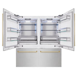 ZLINE Autograph Edition 72 in. 39.6 cu. ft. French Door Built-In Bottom Freezer Refrigerator with Water Dispensers and Ice Makers in Satin Stainless Steel and Champagne Bronze Accents (RBITZ-SN-72-CB)