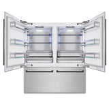 ZLINE Autograph Edition 72 in. 39.6 cu. ft. French Door Built-In Bottom Freezer Refrigerator with Water Dispensers and Ice Makers in Satin Stainless Steel and Matte Black Accents (RBITZ-SN-72-MB)