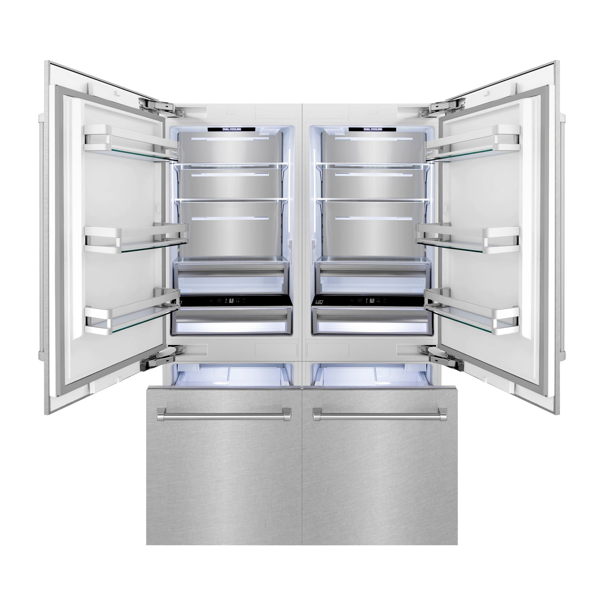 ZLINE 60 in. 32.2 cu. ft. French Door Built-In Bottom Freezer Refrigerator with Water Dispensers and Ice Makers in Satin Stainless Steel (RBIV-SN-60)