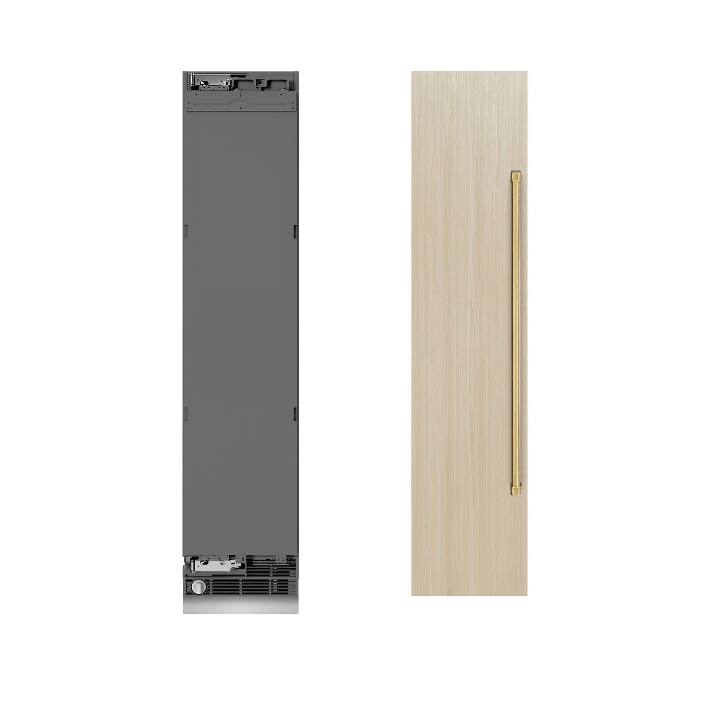 ZLINE Autograph Edition 18 in. 8.6 cu. ft. Panel Ready Left Hinge Column Freezer with Graphite Gray Interior and Polished Gold Accents (RBCFVLZ-18-G)