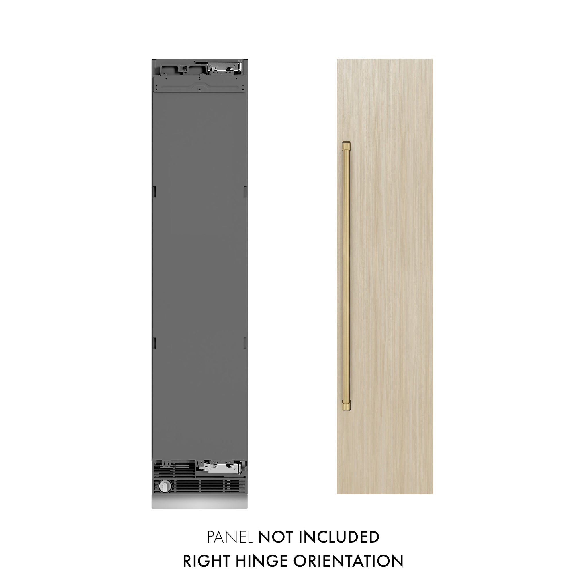 ZLINE Autograph Edition 18 in. 8.6 cu. ft. Panel Ready Right Hinge Column Freezer with Graphite Gray Interior and Champagne Bronze Accents (RBCFVRZ-18-CB)