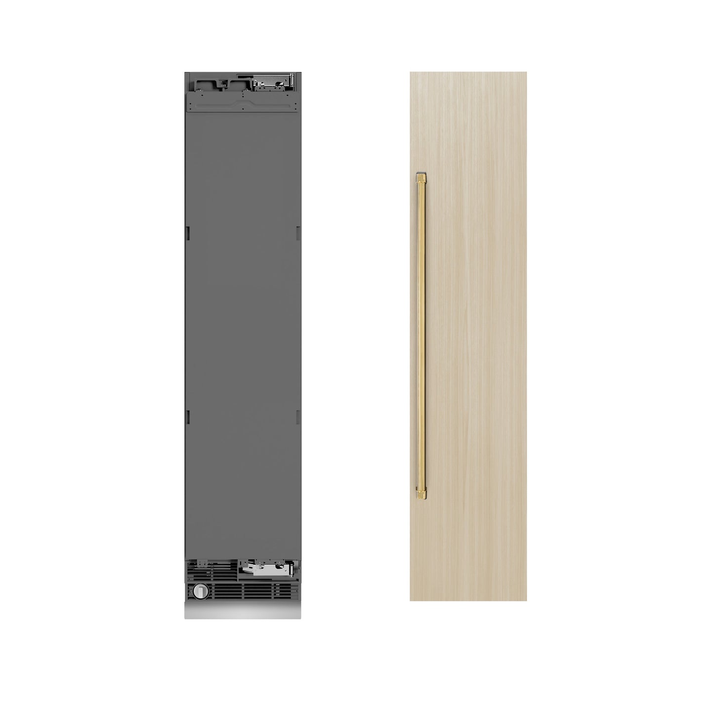 ZLINE Autograph Edition 18 in. 8.6 cu. ft. Panel Ready Right Hinge Column Freezer with Graphite Gray Interior and Polished Gold Accents (RBCFVRZ-18-G)