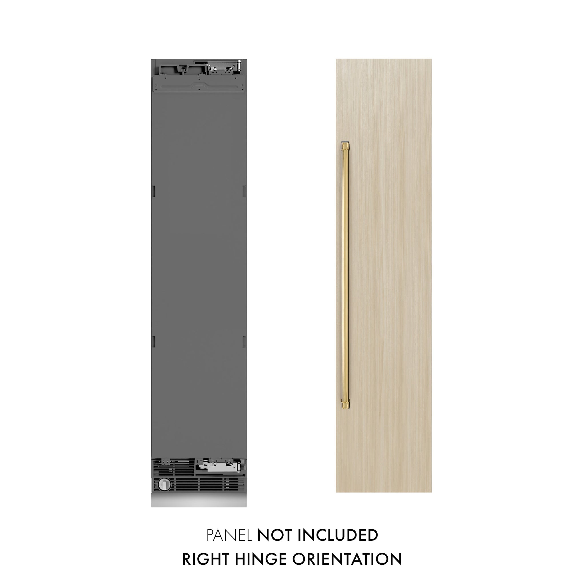 ZLINE Autograph Edition 18 in. 8.6 cu. ft. Panel Ready Right Hinge Column Freezer with Graphite Gray Interior and Polished Gold Accents (RBCFVRZ-18-G)