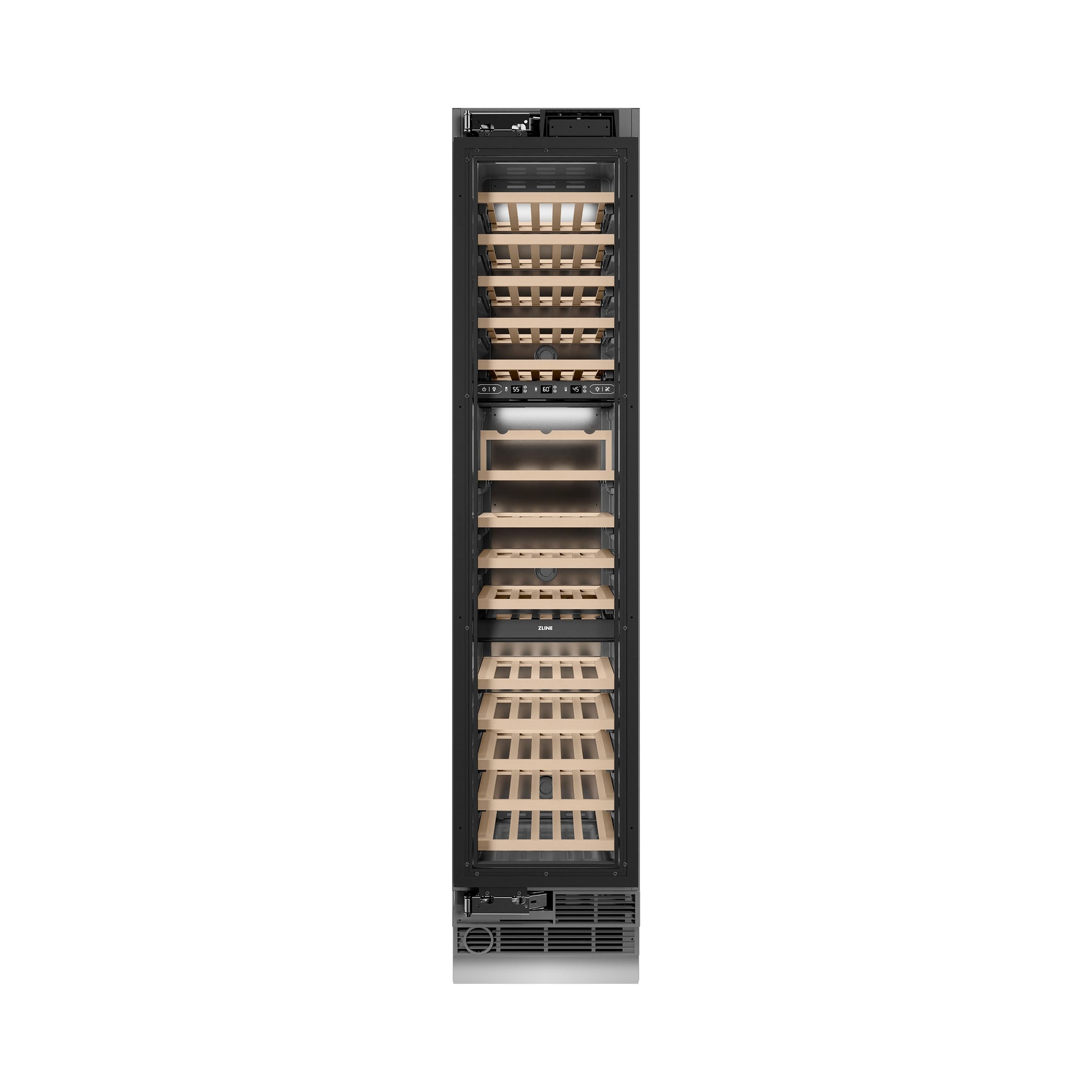 ZLINE Autograph Edition 18 in. 9.0 cu. ft. Triple Zone 68 Bottle Panel Ready Left Hinge Column Wine Cooler with Champagne Bronze Accents (RBCWVLZ-18-CB)