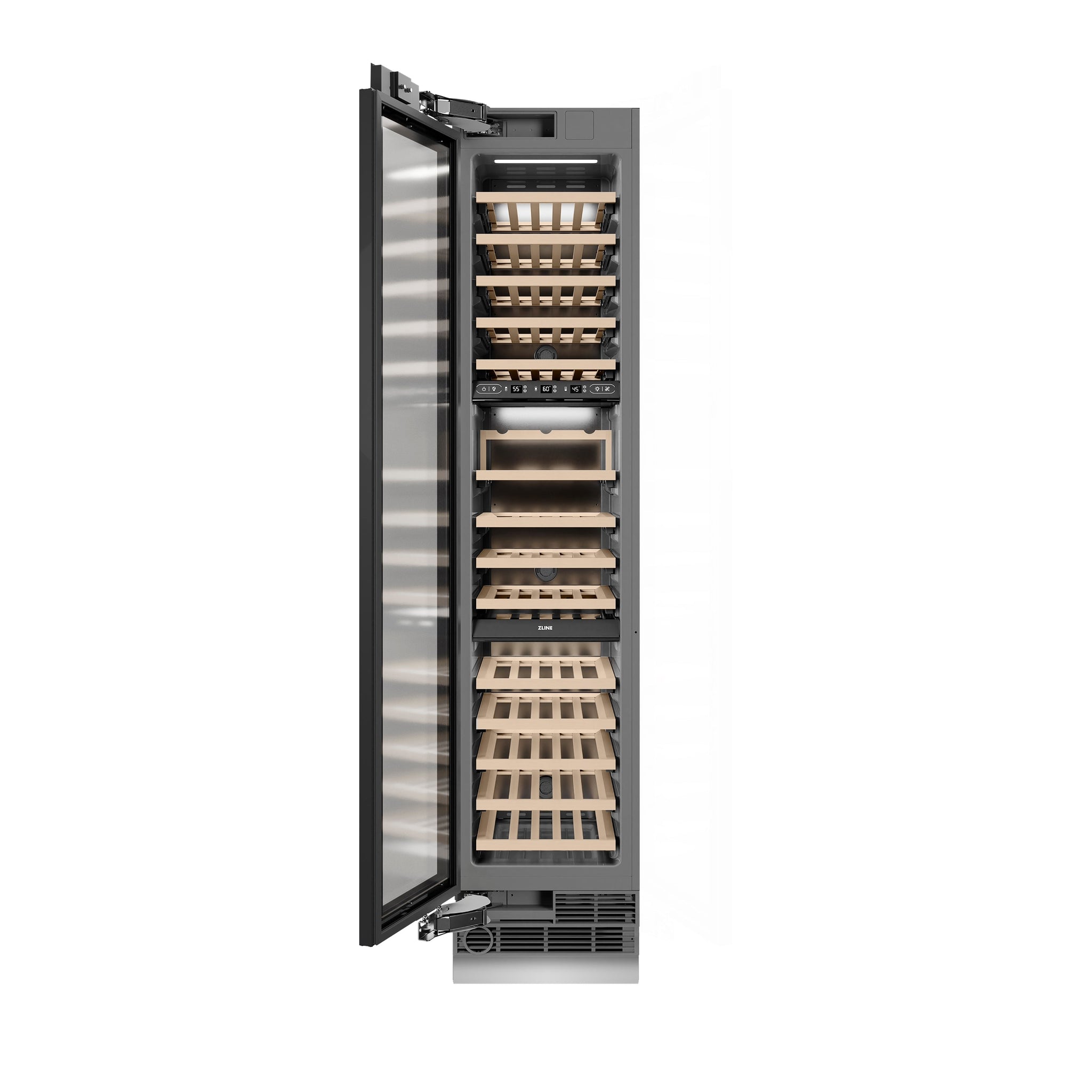 ZLINE Autograph Edition 18 in. 9.0 cu. ft. Triple Zone 68 Bottle Panel Ready Left Hinge Column Wine Cooler with Champagne Bronze Accents (RBCWVLZ-18-CB)