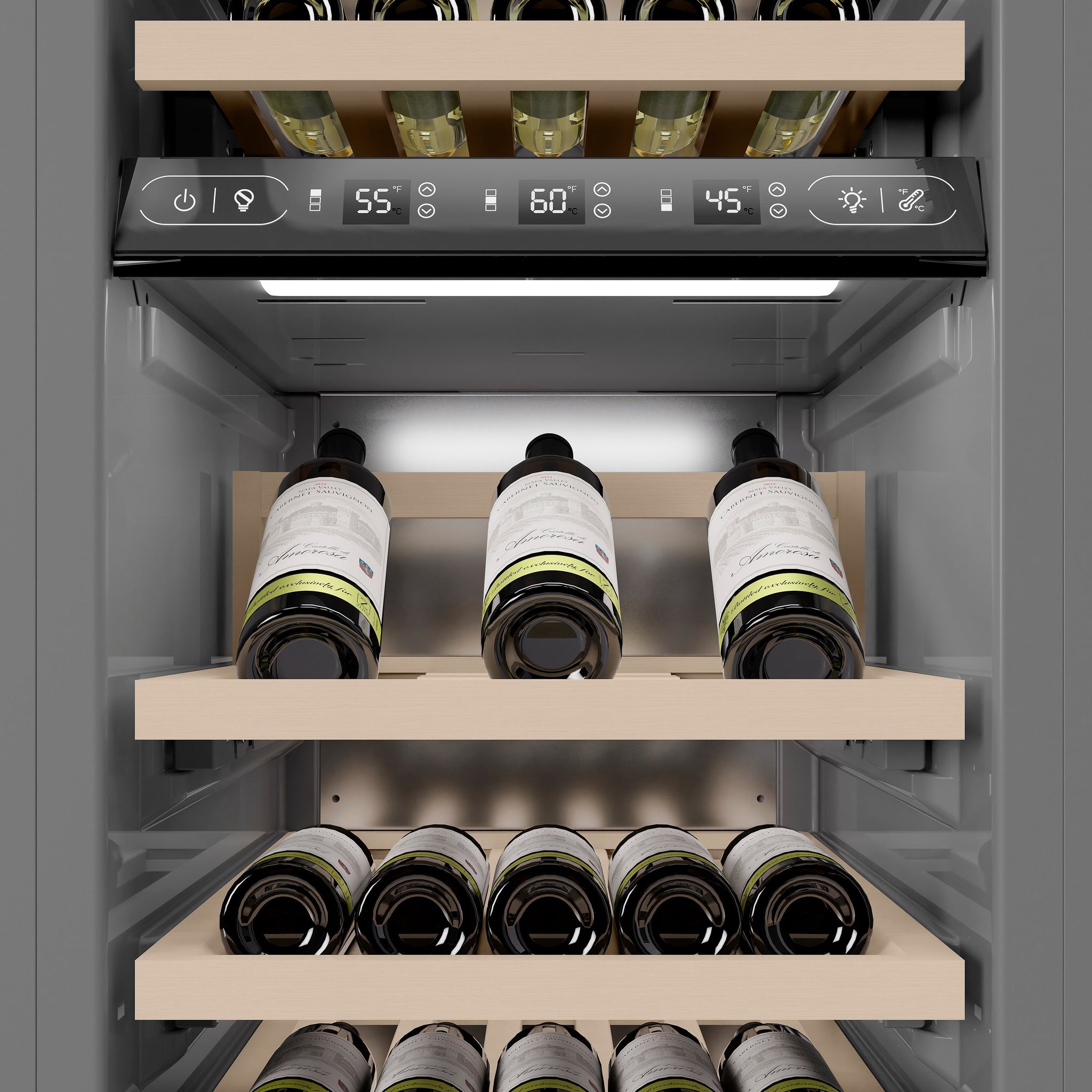 ZLINE Autograph Edition 18 in. 9.0 cu. ft. Triple Zone 68 Bottle Panel Ready Left Hinge Column Wine Cooler with Polished Gold Accents (RBCWVLZ-18-G)