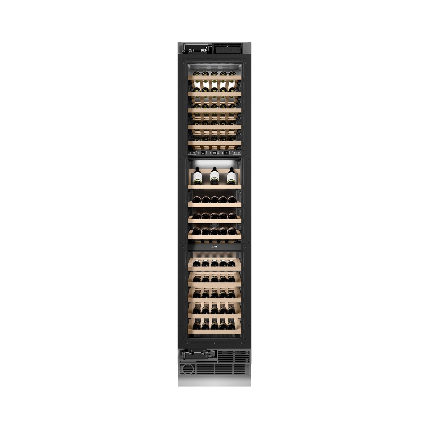 ZLINE Autograph Edition 18 in. 9.0 cu. ft. Triple Zone 68 Bottle Panel Ready Left Hinge Column Wine Cooler with Polished Gold Accents (RBCWVLZ-18-G)