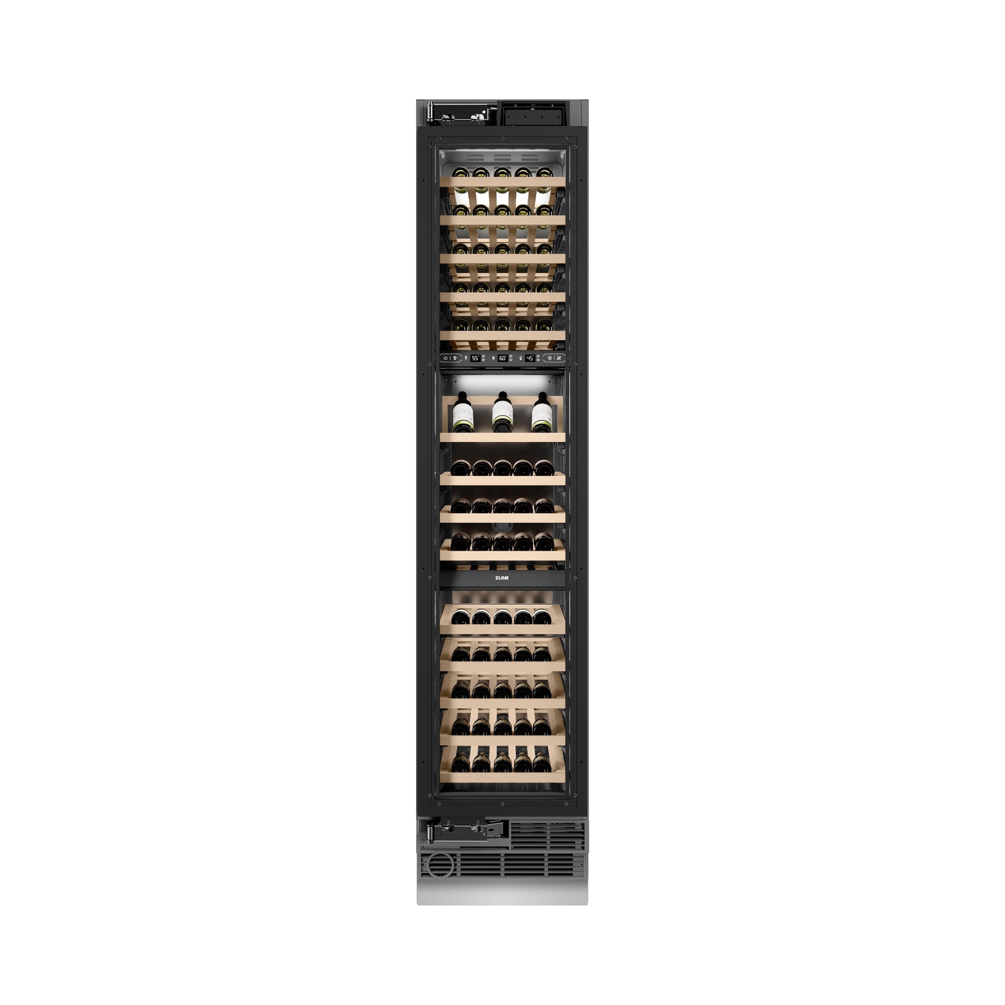 ZLINE Autograph Edition 18 in. 9.0 cu. ft. Triple Zone 68 Bottle Panel Ready Left Hinge Column Wine Cooler with Polished Gold Accents (RBCWVLZ-18-G)