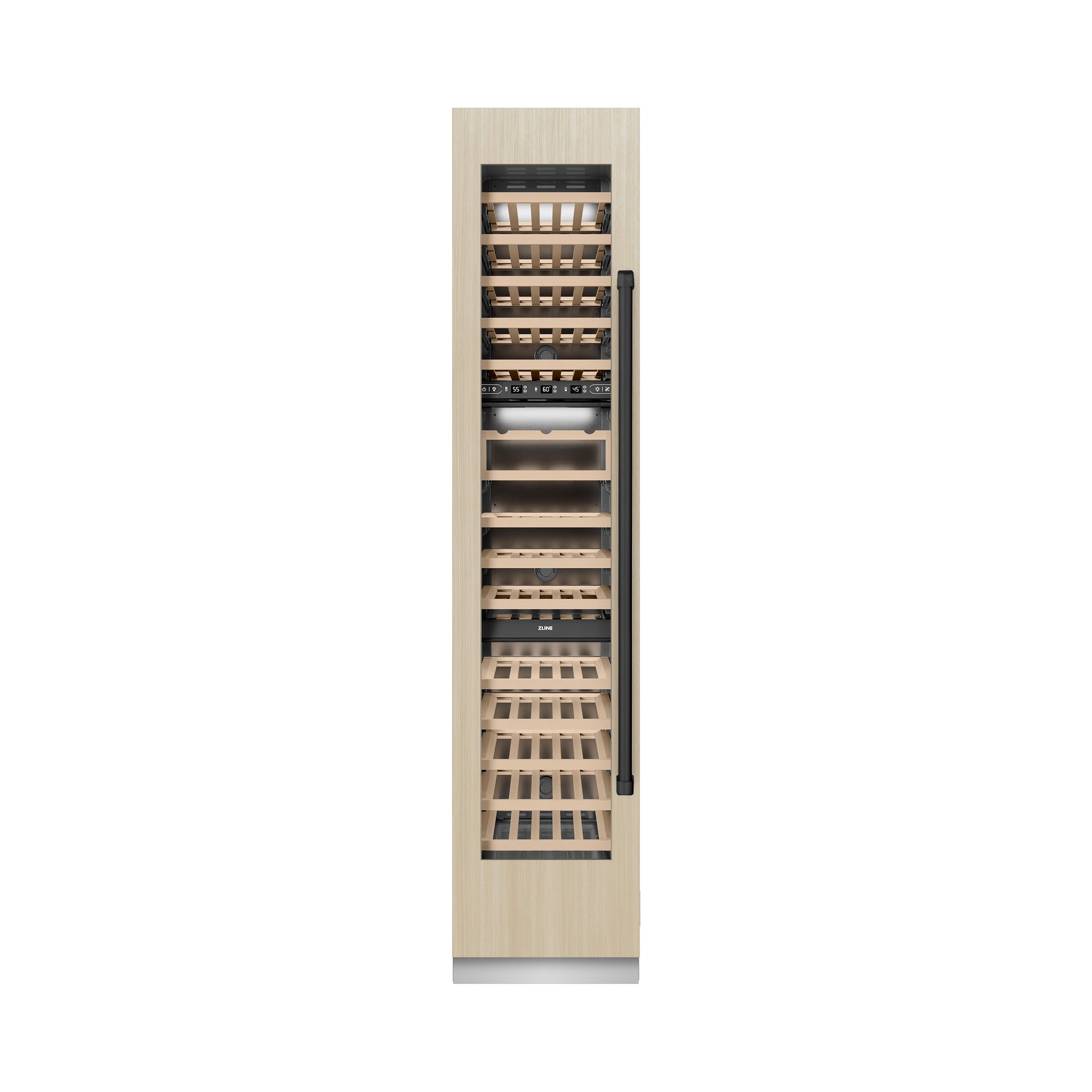 ZLINE Autograph Edition 18 in. 9.0 cu. ft. Triple Zone 68 Bottle Panel Ready Left Hinge Column Wine Cooler with Matte Black Accents (RBCWVLZ-18-MB)