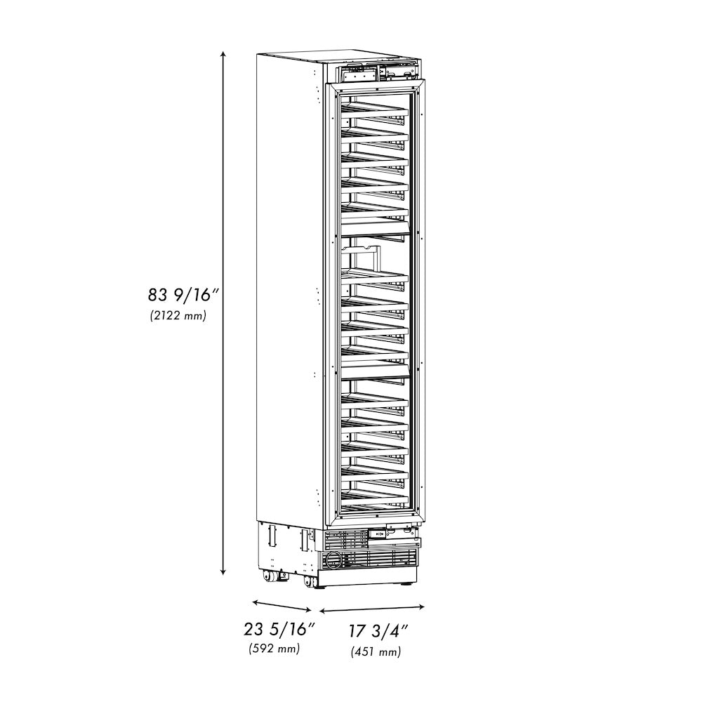 ZLINE Autograph Edition 18 in. 9.0 cu. ft. Triple Zone 68 Bottle Panel Ready Right Hinge Column Wine Cooler with Champagne Bronze Accents (RBCWVRZ-18-CB)