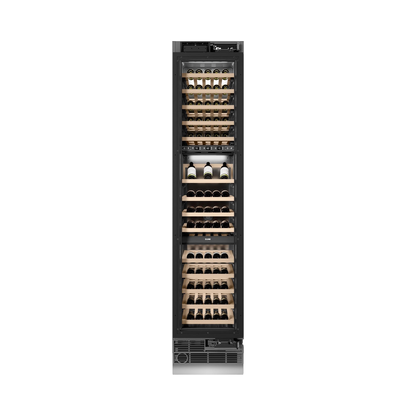 ZLINE Autograph Edition 18 in. 9.0 cu. ft. Triple Zone 68 Bottle Panel Ready Right Hinge Column Wine Cooler with Champagne Bronze Accents (RBCWVRZ-18-CB)