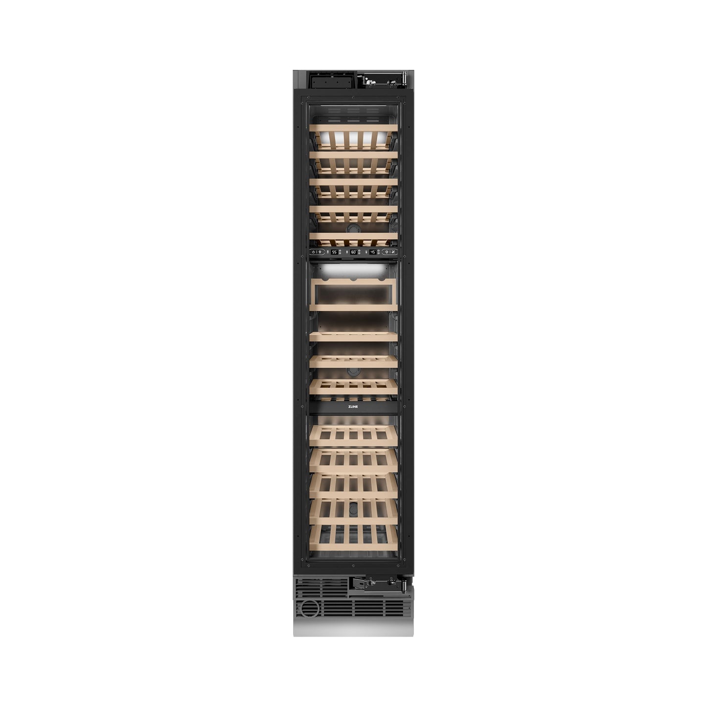 ZLINE Autograph Edition 18 in. 9.0 cu. ft. Triple Zone 68 Bottle Panel Ready Right Hinge Column Wine Cooler with Champagne Bronze Accents (RBCWVRZ-18-CB)