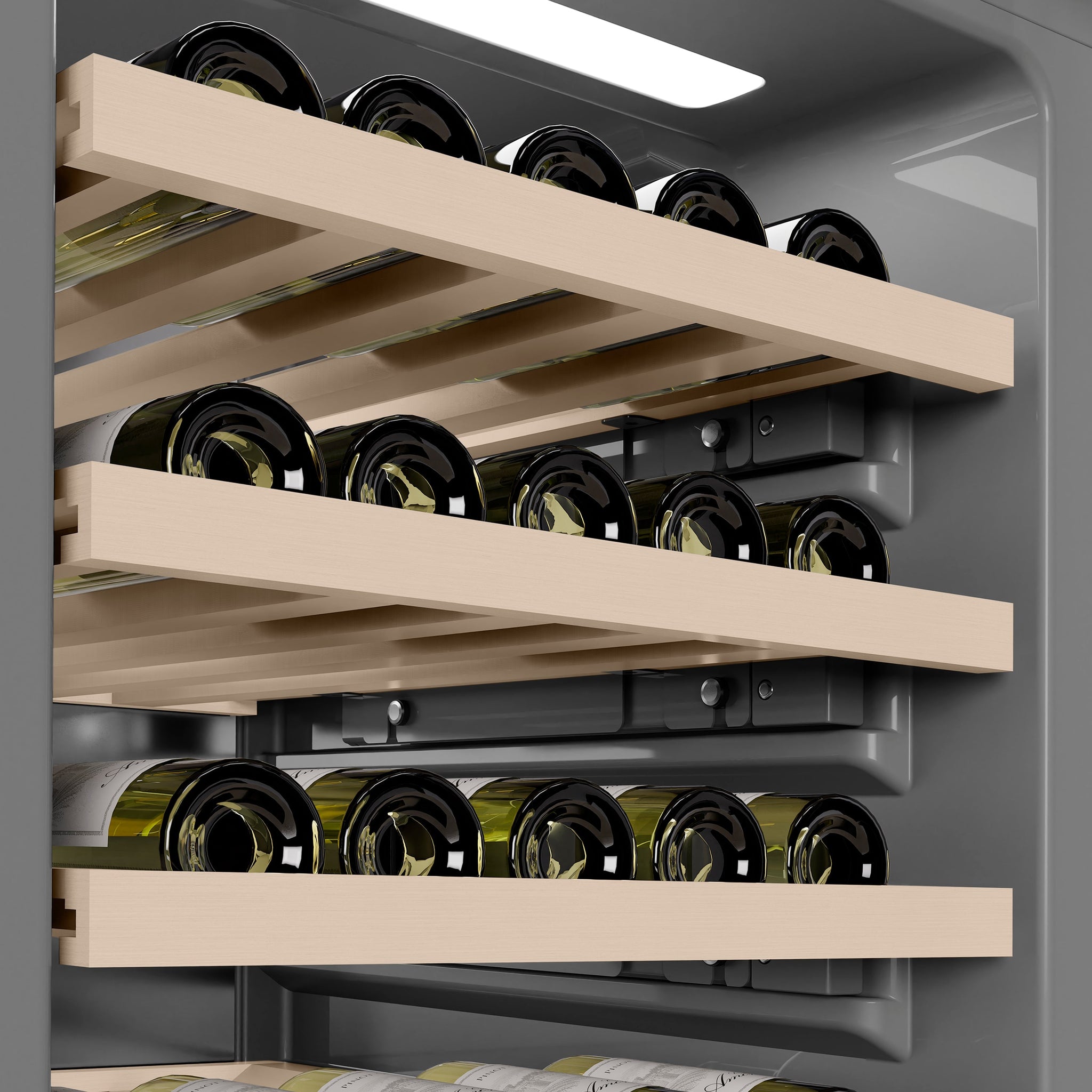 ZLINE Autograph Edition 18 in. 9.0 cu. ft. Triple Zone 68 Bottle Panel Ready Right Hinge Column Wine Cooler with Polished Gold Accents (RBCWVRZ-18-G)