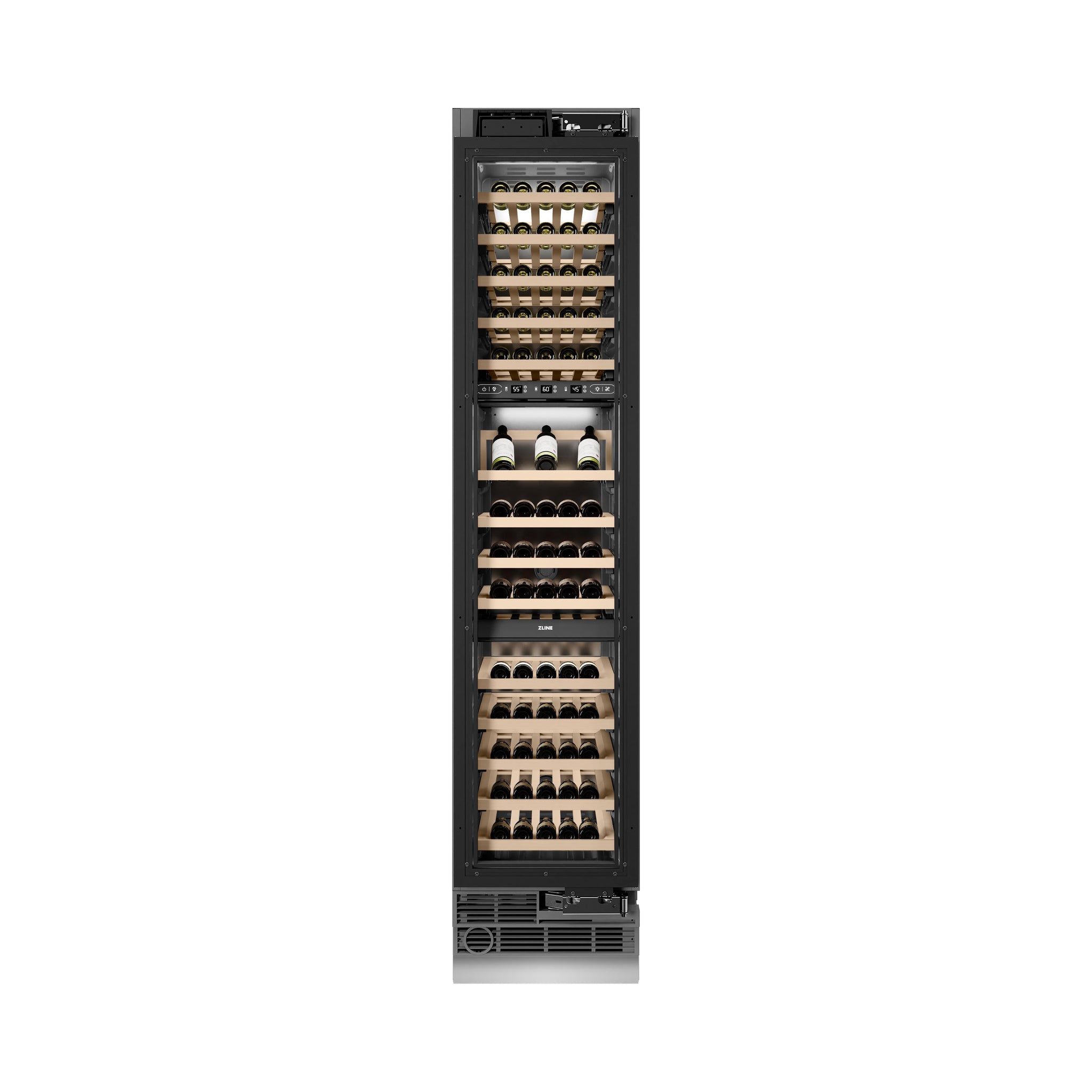 ZLINE Autograph Edition 18 in. 9.0 cu. ft. Triple Zone 68 Bottle Panel Ready Right Hinge Column Wine Cooler with Polished Gold Accents (RBCWVRZ-18-G)