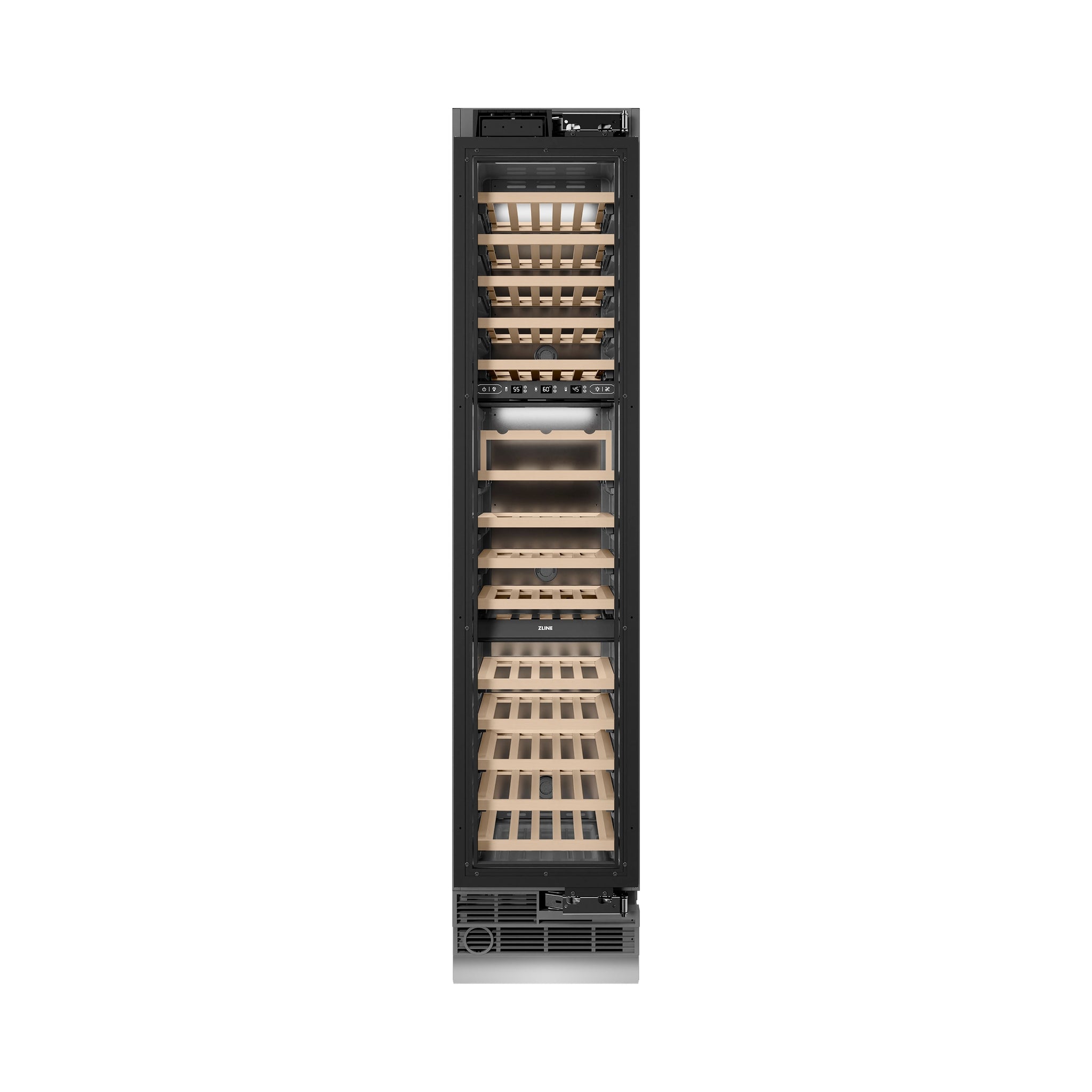 ZLINE Autograph Edition 18 in. 9.0 cu. ft. Triple Zone 68 Bottle Panel Ready Right Hinge Column Wine Cooler with Matte Black Accents (RBCWVRZ-18-MB)