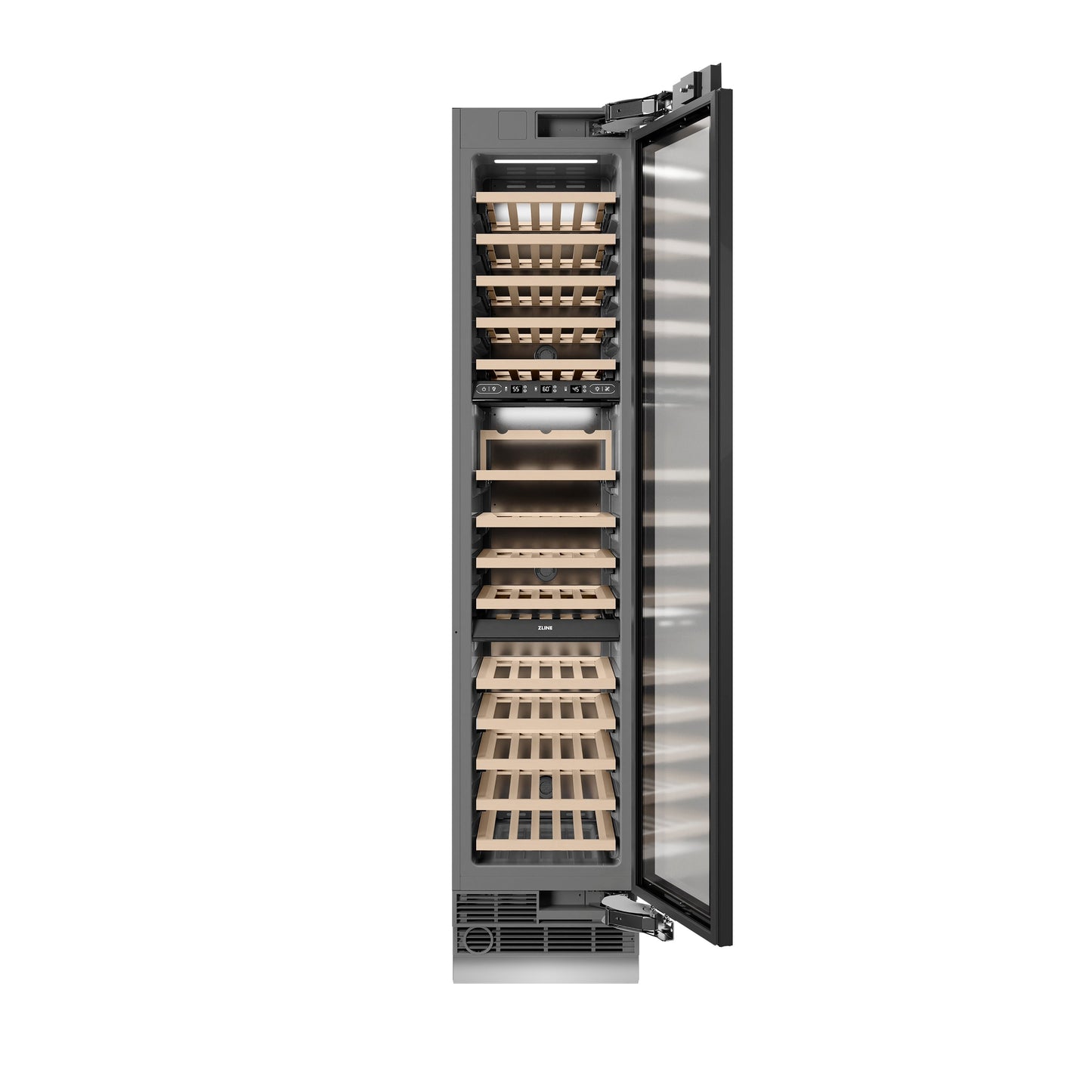 ZLINE Autograph Edition 18 in. 9.0 cu. ft. Triple Zone 68 Bottle Panel Ready Right Hinge Column Wine Cooler with Matte Black Accents (RBCWVRZ-18-MB)