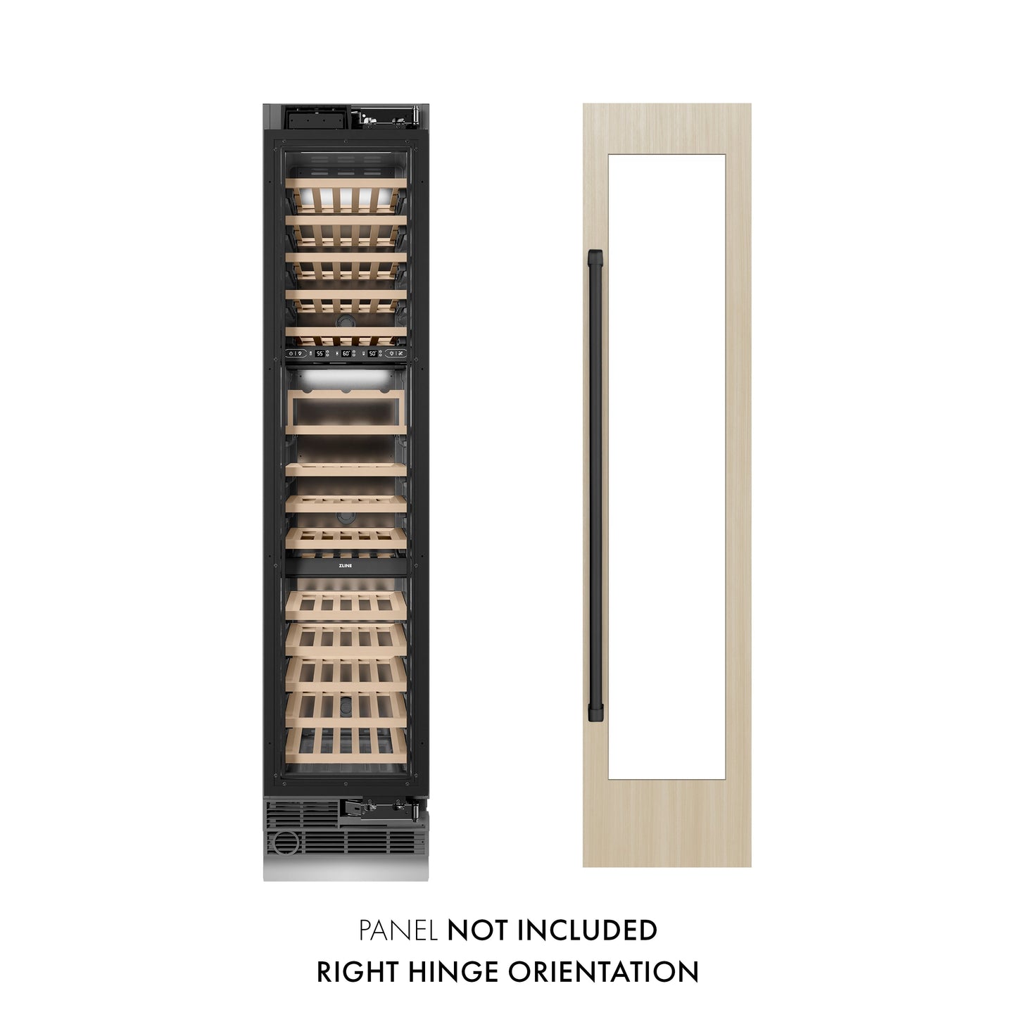 ZLINE Autograph Edition 18 in. 9.0 cu. ft. Triple Zone 68 Bottle Panel Ready Right Hinge Column Wine Cooler with Matte Black Accents (RBCWVRZ-18-MB)