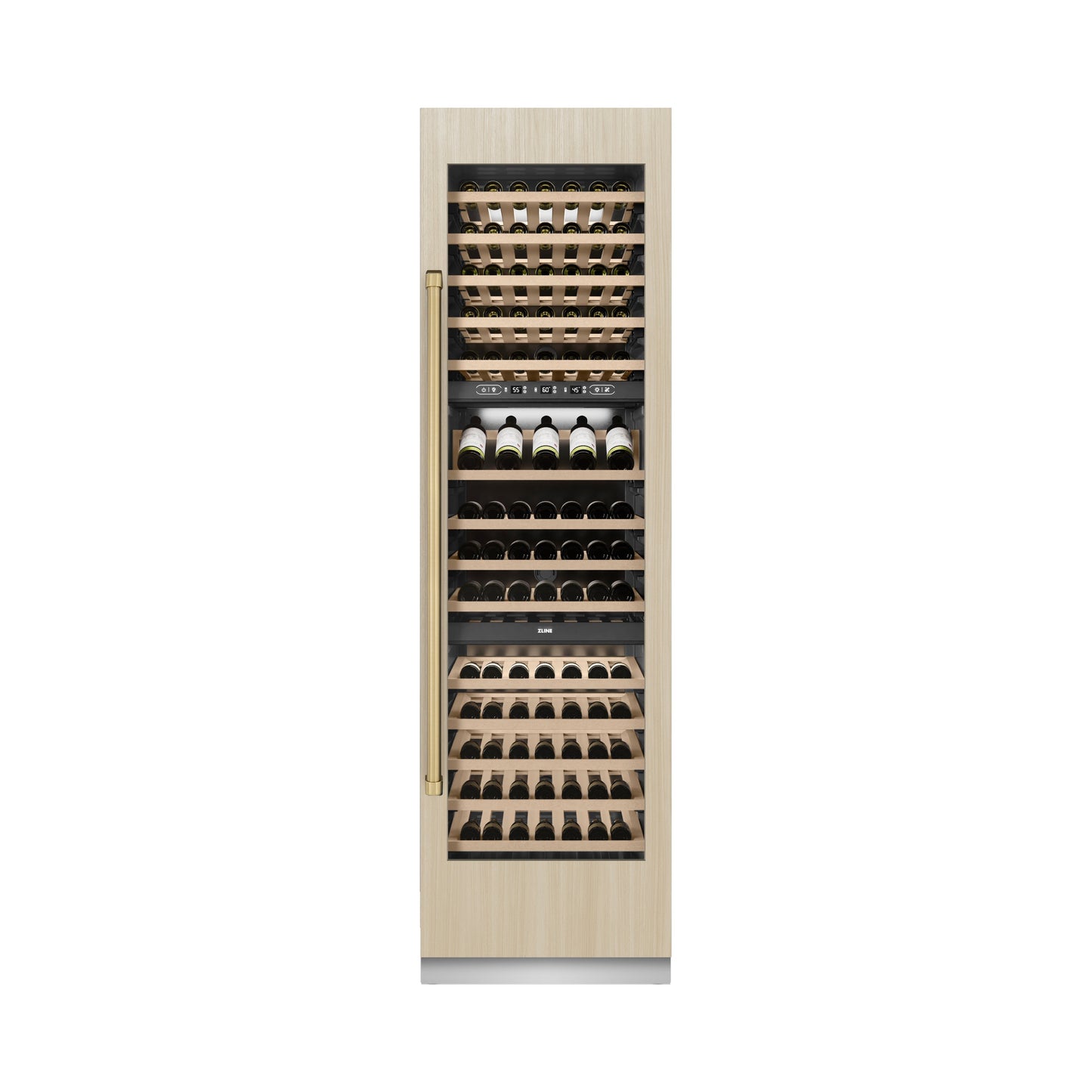 ZLINE Autograph Edition 24 in. 12.4 cu. ft. Triple Zone 100 Bottle Panel Ready Column Wine Cooler with Champagne Bronze Accents (RBCWVZ-24-CB)