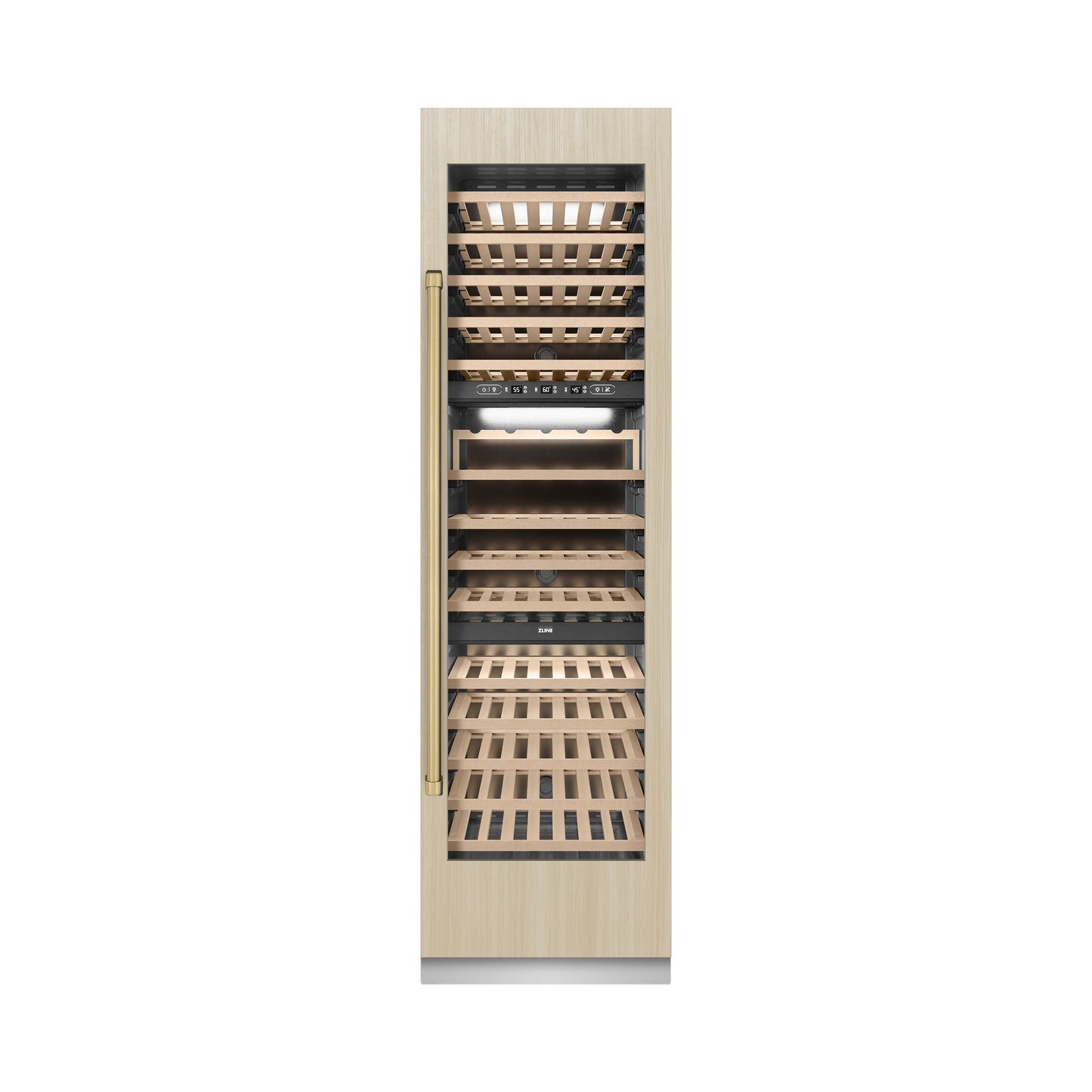 ZLINE Autograph Edition 24 in. 12.4 cu. ft. Triple Zone 100 Bottle Panel Ready Column Wine Cooler with Champagne Bronze Accents (RBCWVZ-24-CB)
