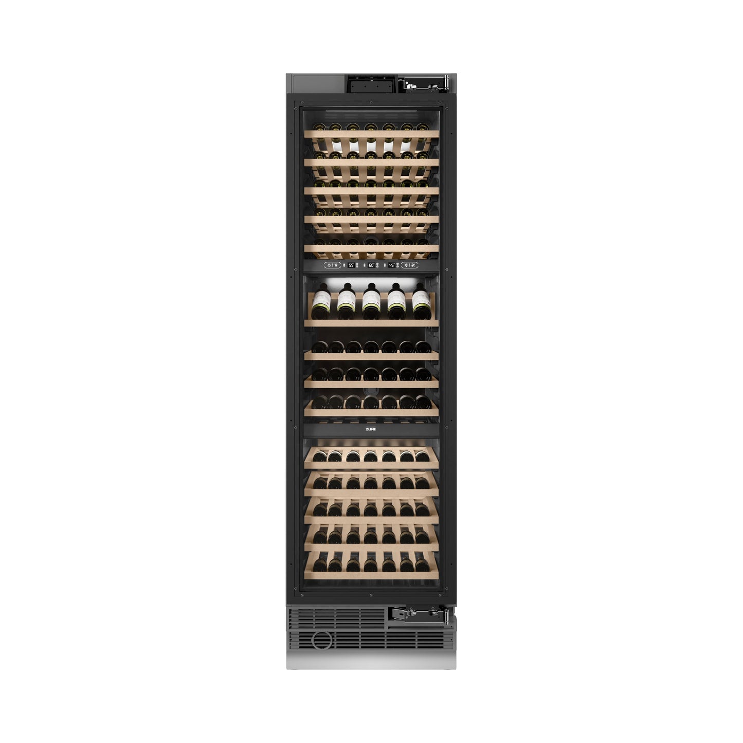 ZLINE Autograph Edition 24 in. 12.4 cu. ft. Triple Zone 100 Bottle Panel Ready Column Wine Cooler with Champagne Bronze Accents (RBCWVZ-24-CB)