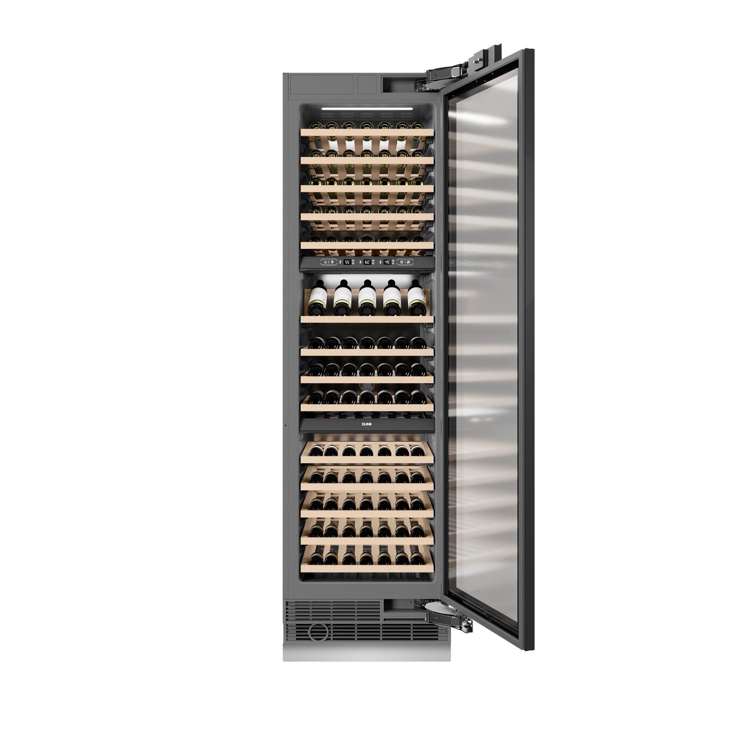 ZLINE Autograph Edition 24 in. 12.4 cu. ft. Triple Zone 100 Bottle Panel Ready Column Wine Cooler with Champagne Bronze Accents (RBCWVZ-24-CB)