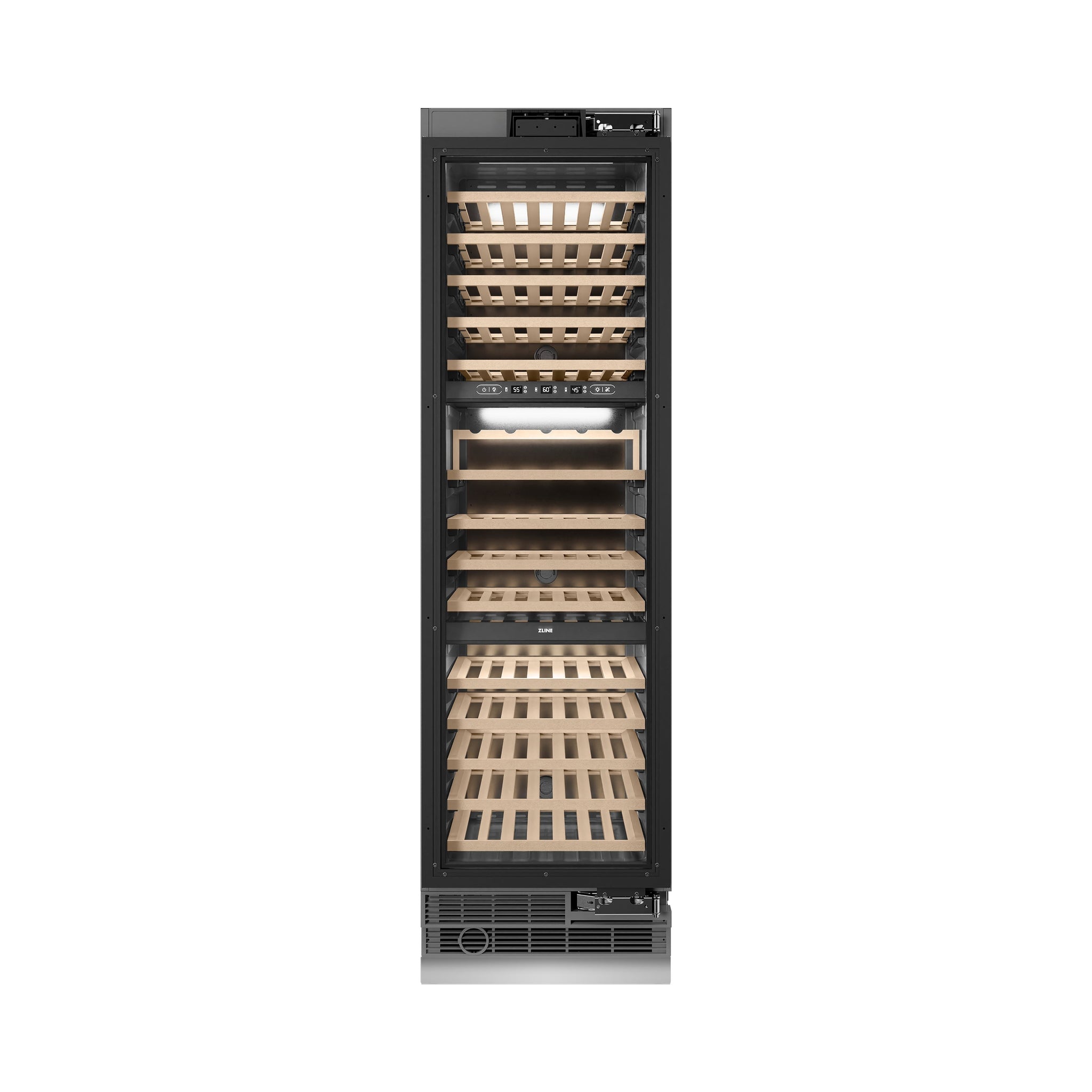 ZLINE Autograph Edition 24 in. 12.4 cu. ft. Triple Zone 100 Bottle Panel Ready Column Wine Cooler with Polished Gold Accents (RBCWVZ-24-G)