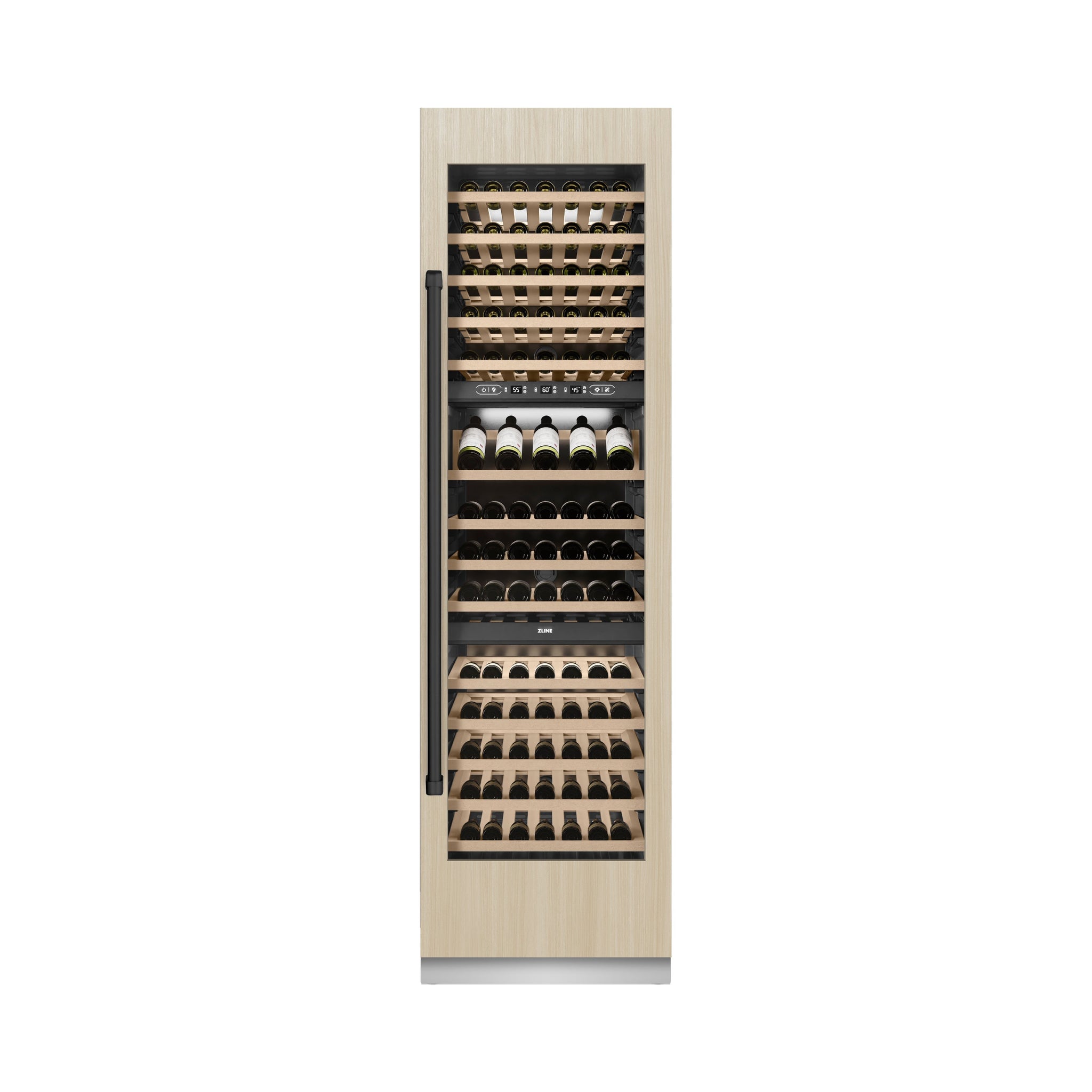 ZLINE Autograph Edition 24 in. 12.4 cu. ft. Triple Zone 100 Bottle Panel Ready Column Wine Cooler with Matte Black Accents (RBCWVZ-24-MB)