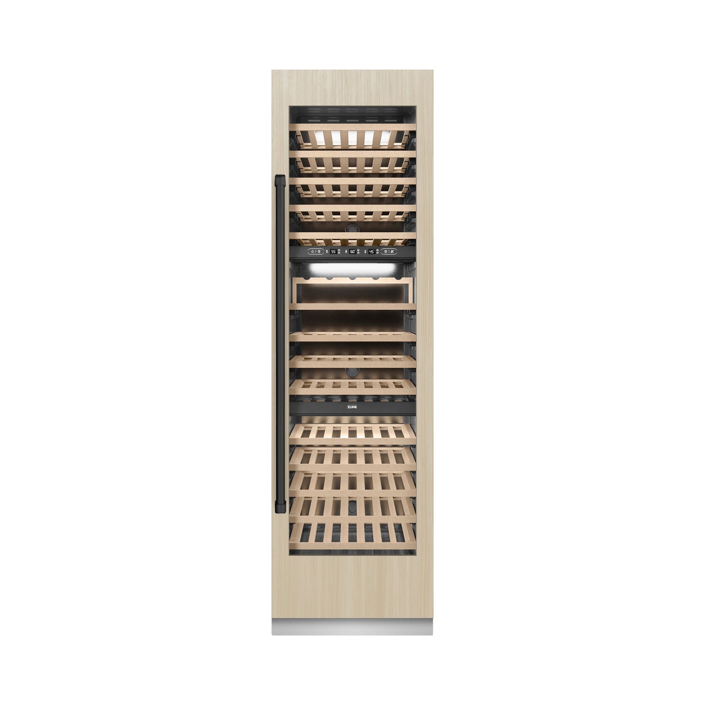 ZLINE Autograph Edition 24 in. 12.4 cu. ft. Triple Zone 100 Bottle Panel Ready Column Wine Cooler with Matte Black Accents (RBCWVZ-24-MB)