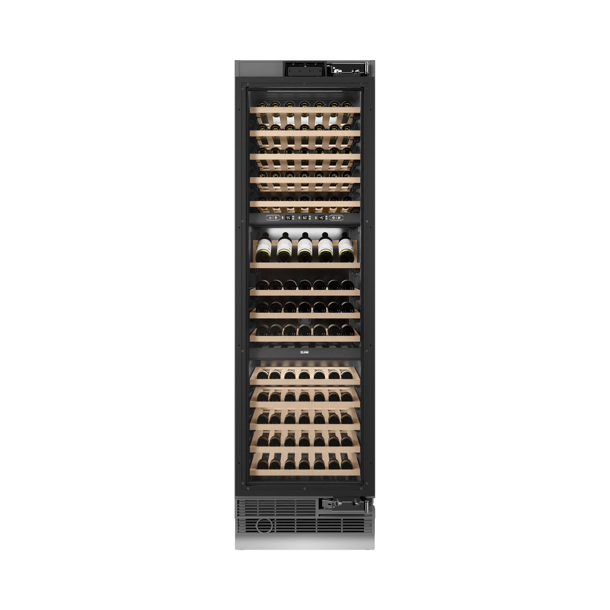 ZLINE Autograph Edition 24 in. 12.4 cu. ft. Triple Zone 100 Bottle Panel Ready Column Wine Cooler with Matte Black Accents (RBCWVZ-24-MB)