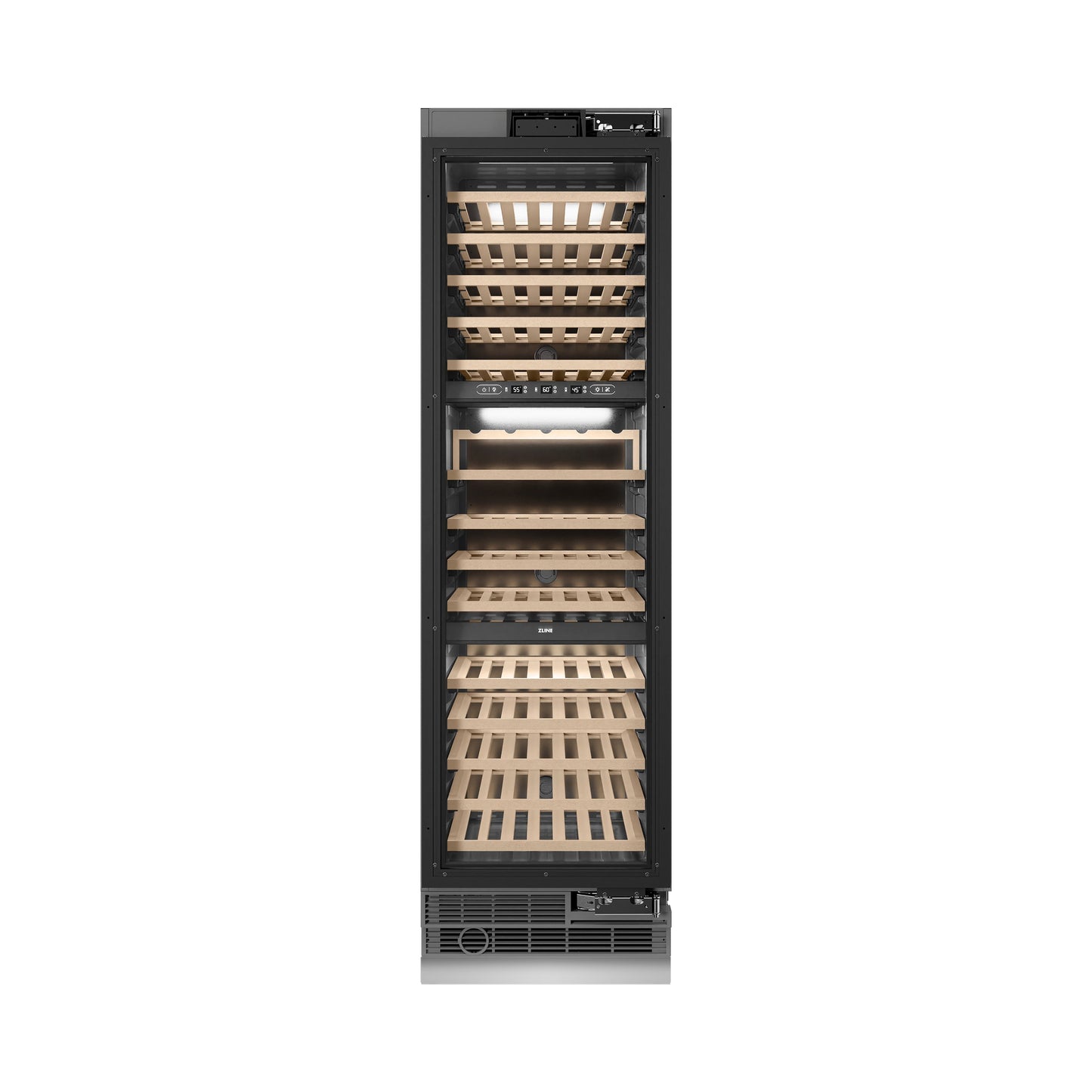 ZLINE Autograph Edition 24 in. 12.4 cu. ft. Triple Zone 100 Bottle Panel Ready Column Wine Cooler with Matte Black Accents (RBCWVZ-24-MB)
