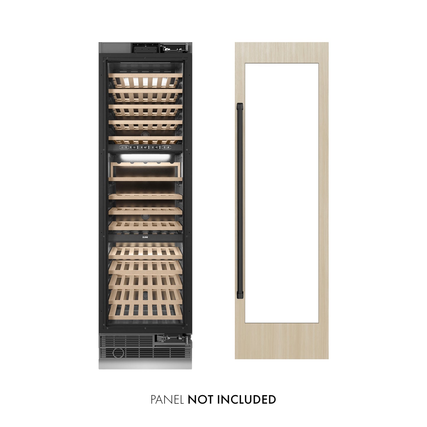 ZLINE Autograph Edition 24 in. 12.4 cu. ft. Triple Zone 100 Bottle Panel Ready Column Wine Cooler with Matte Black Accents (RBCWVZ-24-MB)