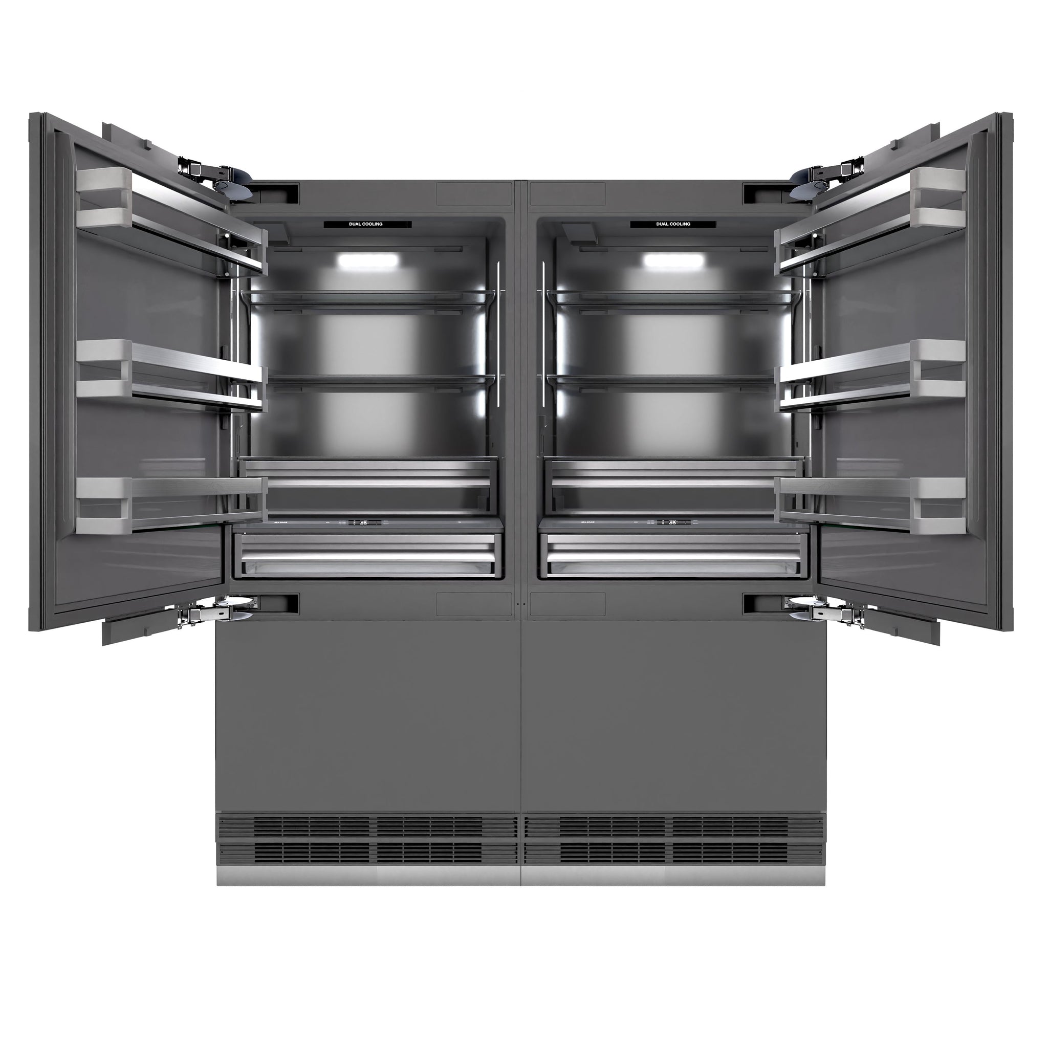 ZLINE 72 in. 39.6 cu. ft. Panel Ready French Door Built-In Bottom Freezer Refrigerator with Water Dispensers and Ice Makers with Graphite Gray Interior (GRBIT-72)