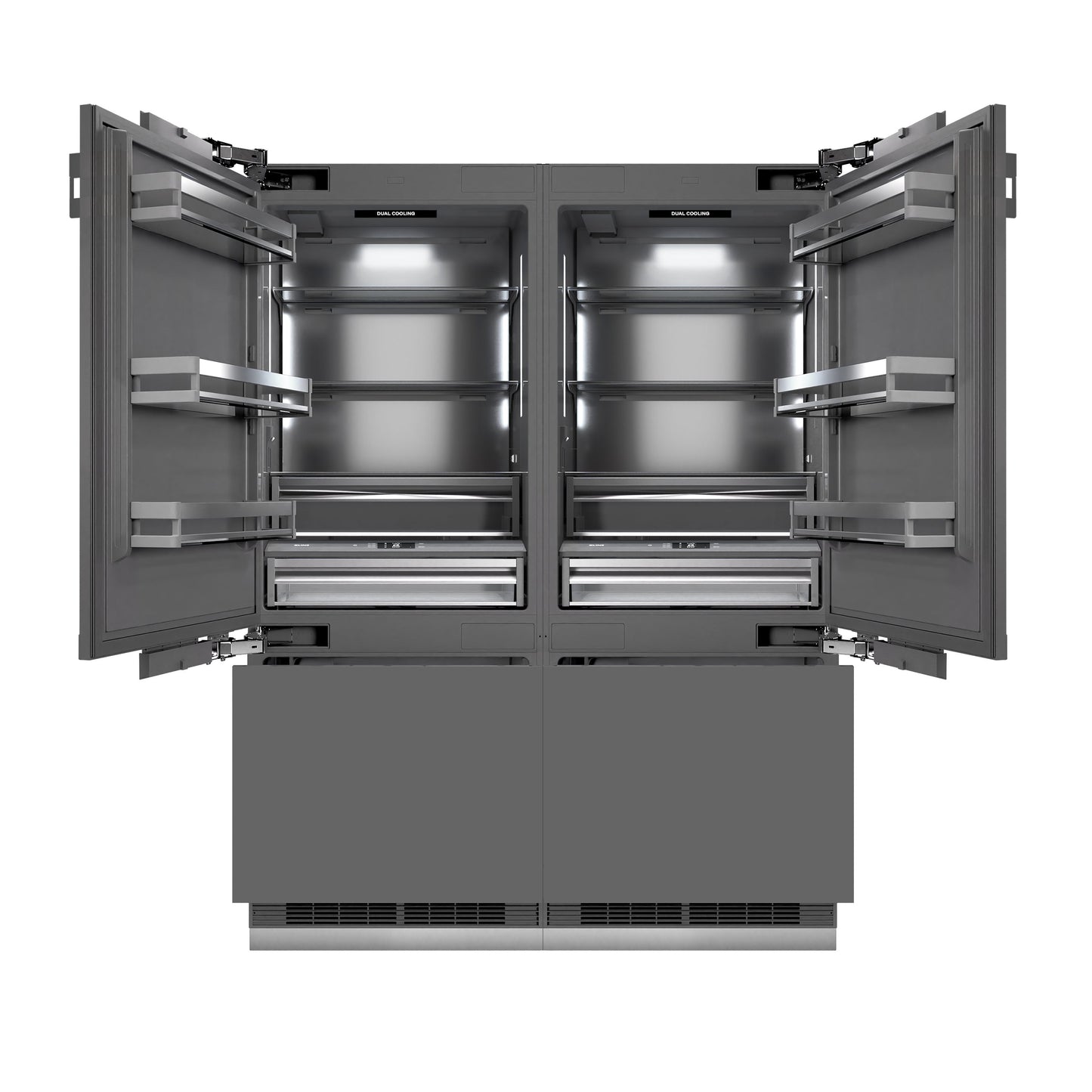 ZLINE Autograph Edition 60 in. 32.2 cu. ft. Panel Ready French Door Built-In Bottom Freezer Refrigerator with Water Dispenser and Ice Maker with Graphite Gray Interior and Polished Gold Accents (GRBIVZ-60-G)