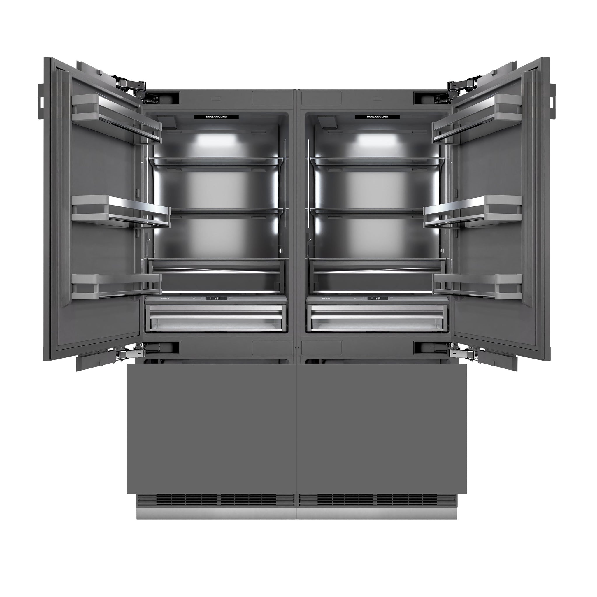 ZLINE Autograph Edition 60 in. 32.2 cu. ft. Panel Ready French Door Built-In Bottom Freezer Refrigerator with Water Dispenser and Ice Maker with Graphite Gray Interior and Polished Gold Accents (GRBIVZ-60-G)