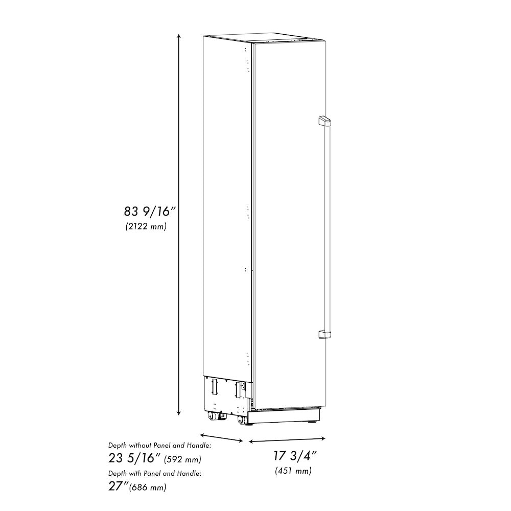 ZLINE 18 in. 8.6 cu. ft. Left Hinge Column Freezer in Stainless Steel with Graphite Gray Interior (RCFVL-304-18)
