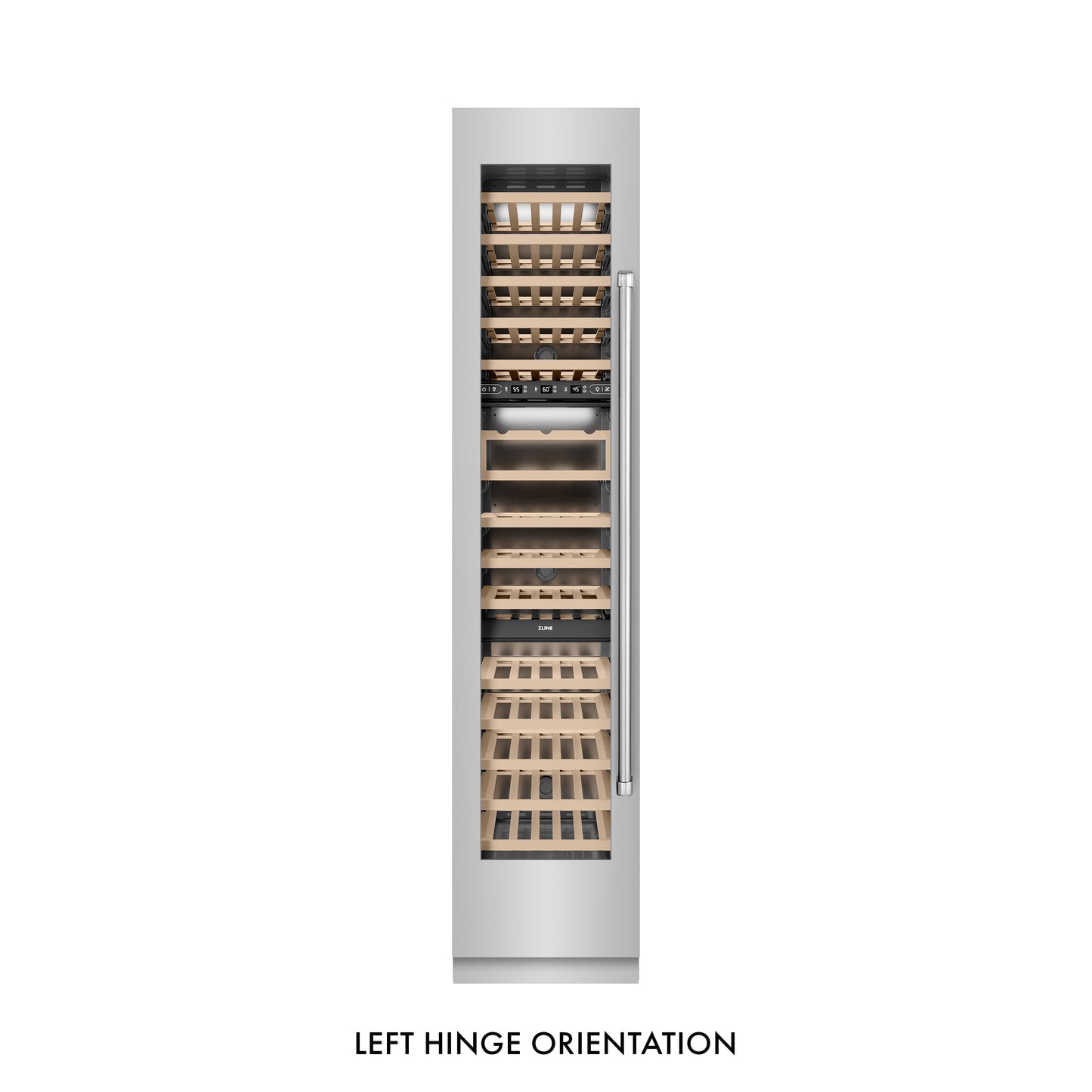 ZLINE 18 in. 9.0 cu. ft. Triple Zone 68 Bottle Left Hinge Column Wine Cooler in Stainless Steel (RCWVL-304-18)