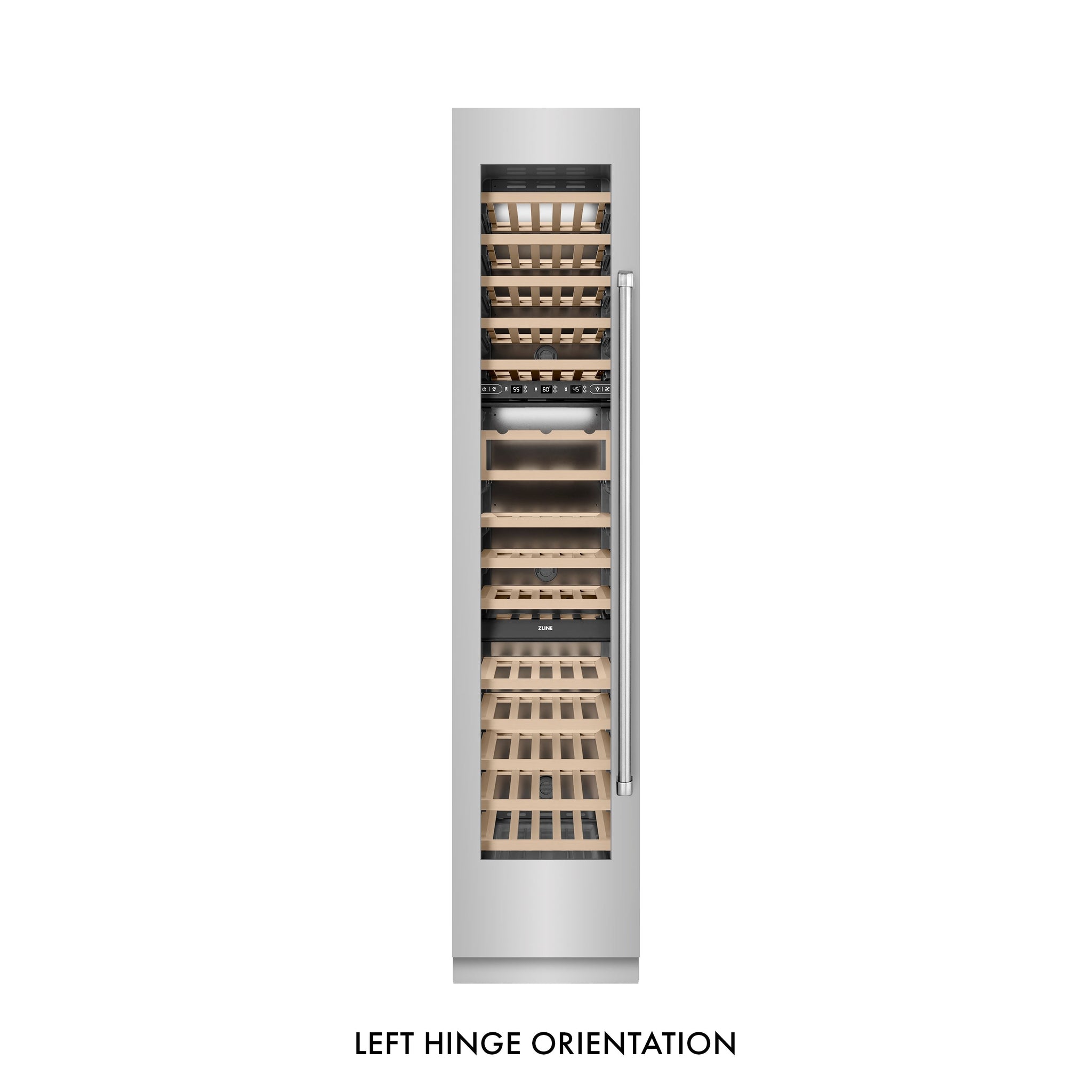 ZLINE 18 in. 9.0 cu. ft. Triple Zone 68 Bottle Left Hinge Column Wine Cooler in Stainless Steel (RCWVL-304-18)